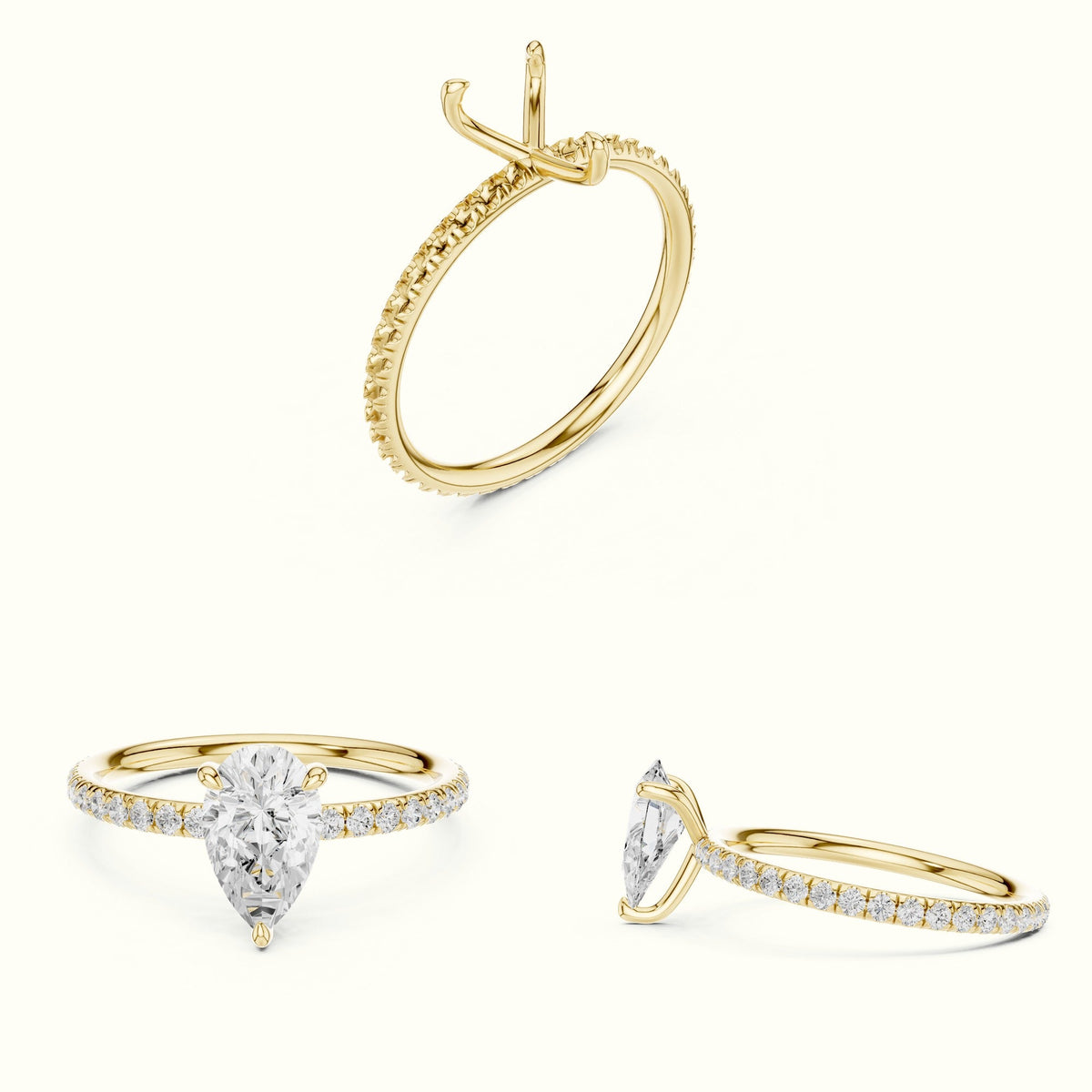 Pear Shape Lab-Grown Diamond Solitaire Ring — Yellow gold, on the hand | Crystal N Cuts