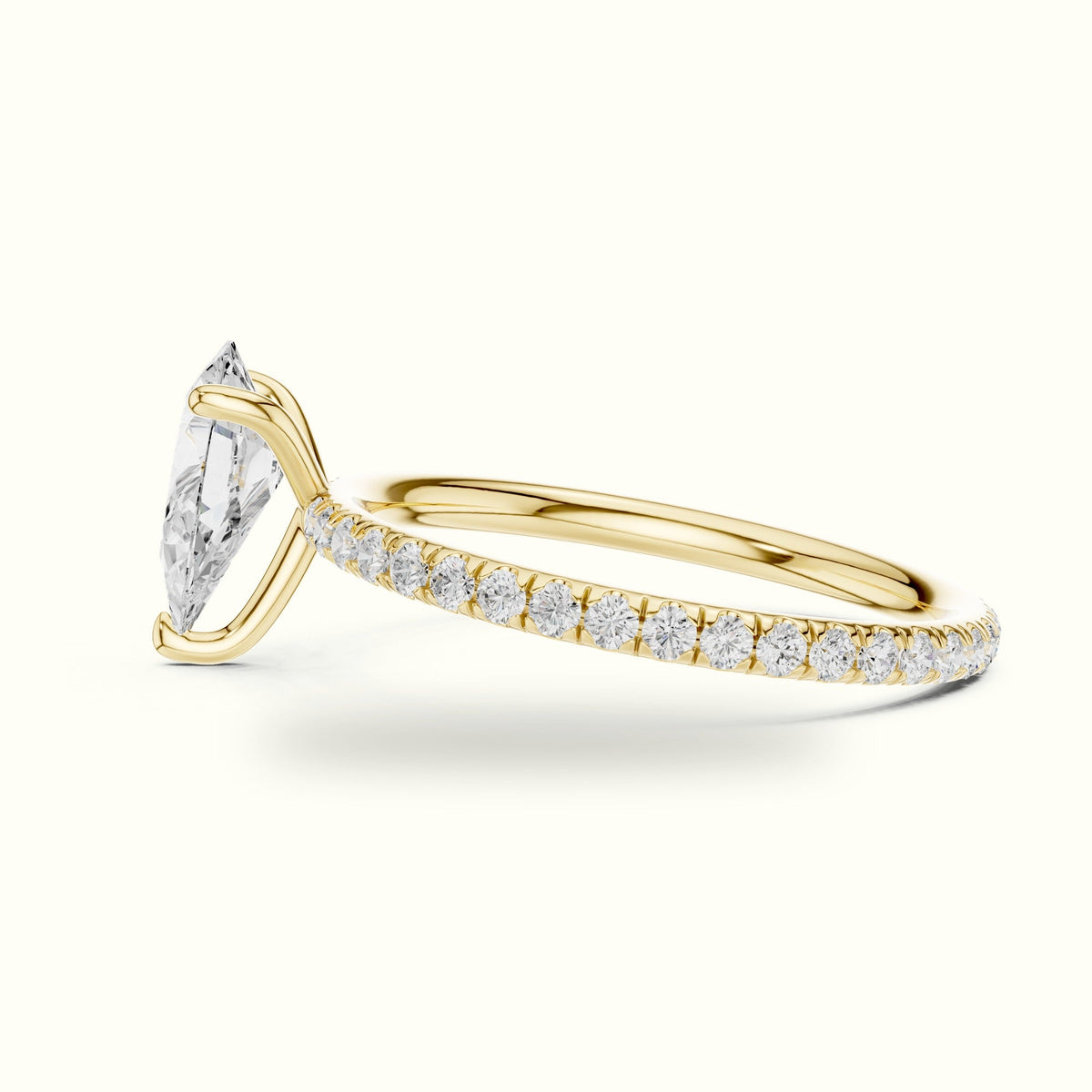 Pear Shape Lab-Grown Diamond Solitaire Ring — Yellow gold, view 3 | Crystal N Cuts