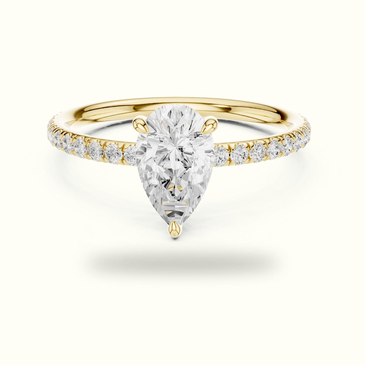 Pear Shape Lab-Grown Diamond Solitaire Ring — Yellow gold, front view | Crystal N Cuts