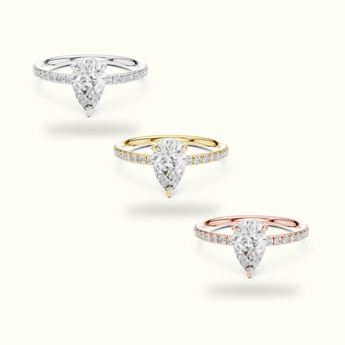 Pear Shape Lab-Grown Diamond Solitaire Ring — White gold, front view | Crystal N Cuts