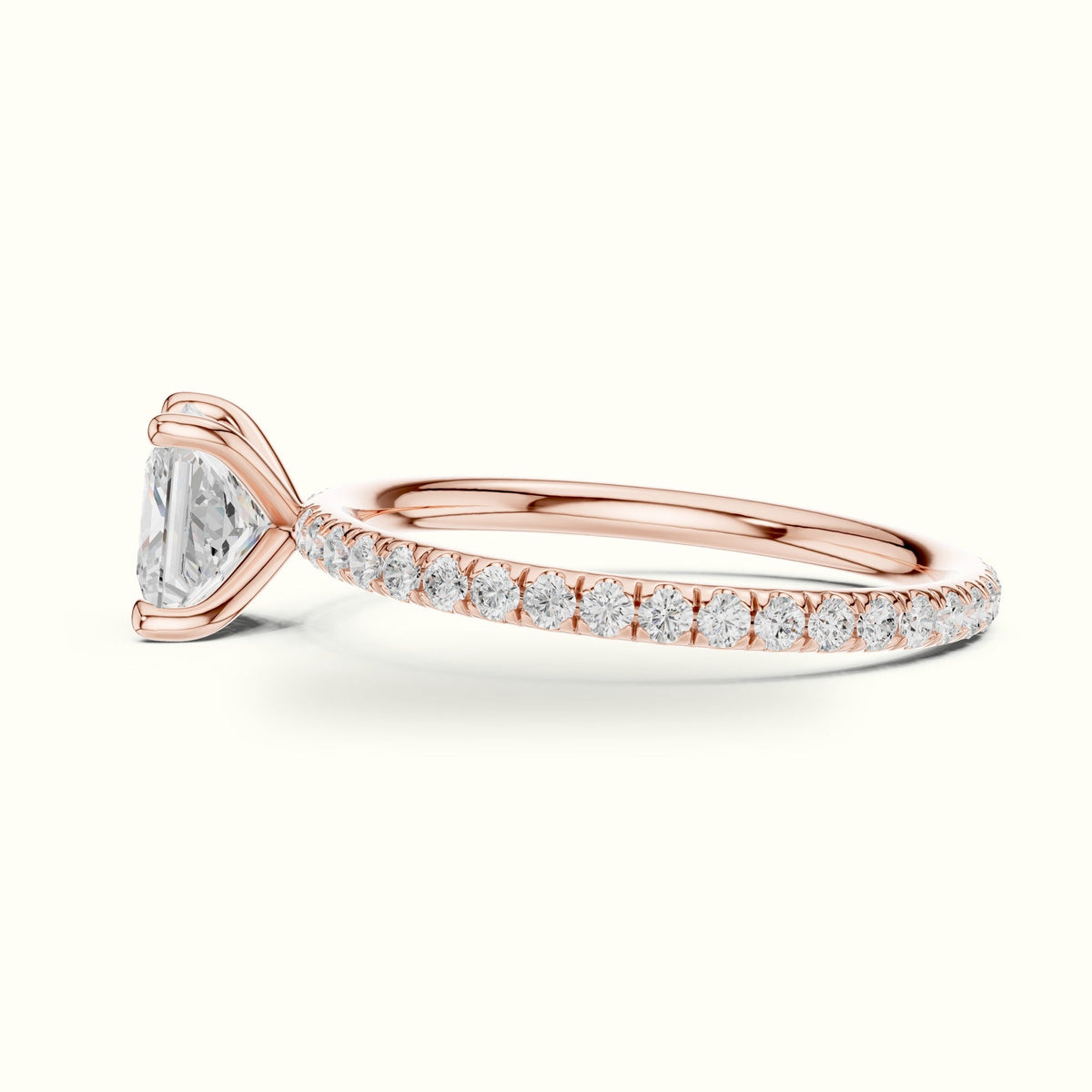 Princess Peg Head Lab-Grown Diamond Solitaire Ring — Rose gold, view 3 | Crystal N Cuts