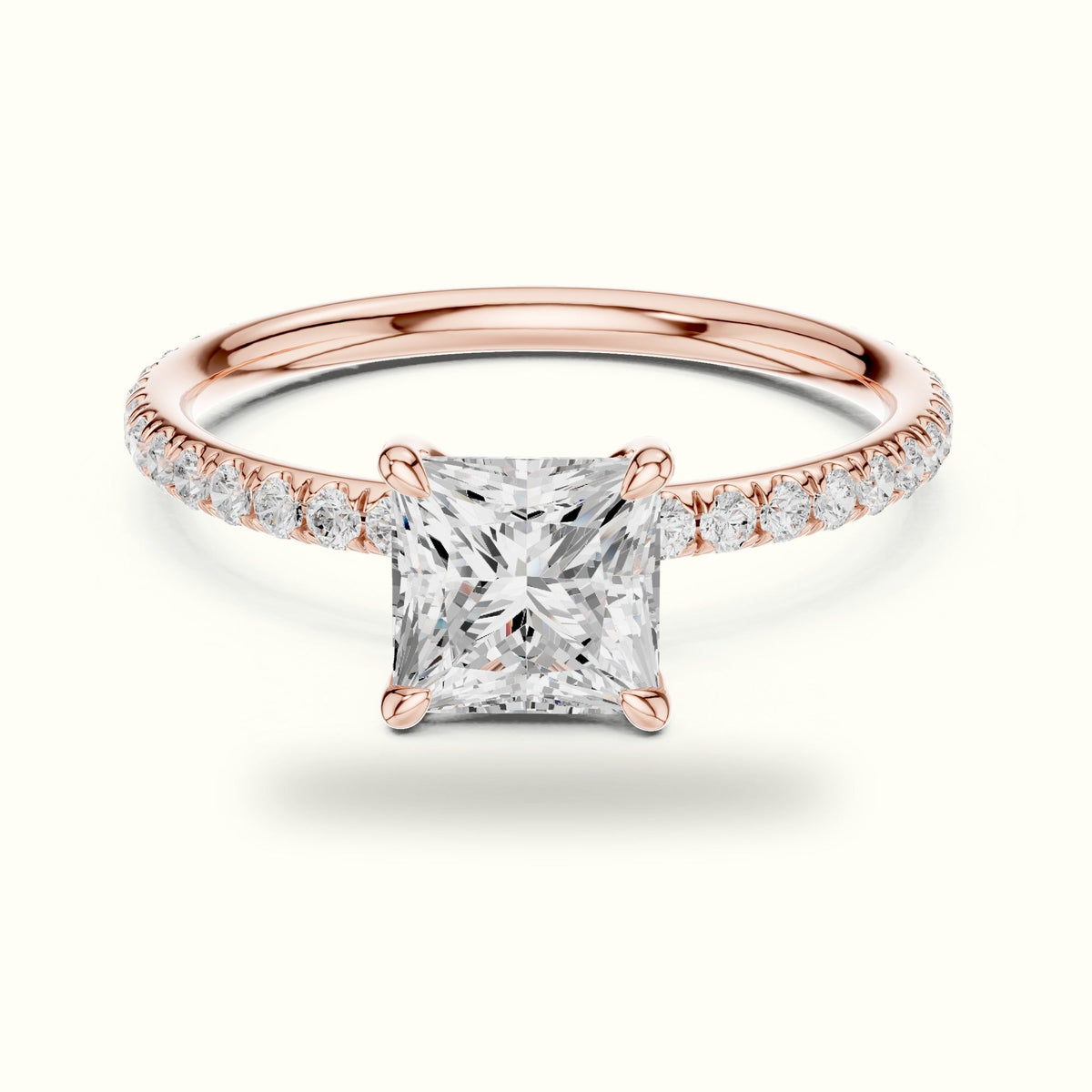 Princess Peg Head Lab-Grown Diamond Solitaire Ring — Rose gold, front view | Crystal N Cuts