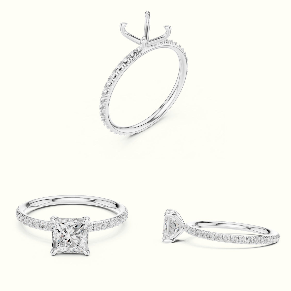 Princess Peg Head Lab-Grown Diamond Solitaire Ring — White gold, on the hand | Crystal N Cuts