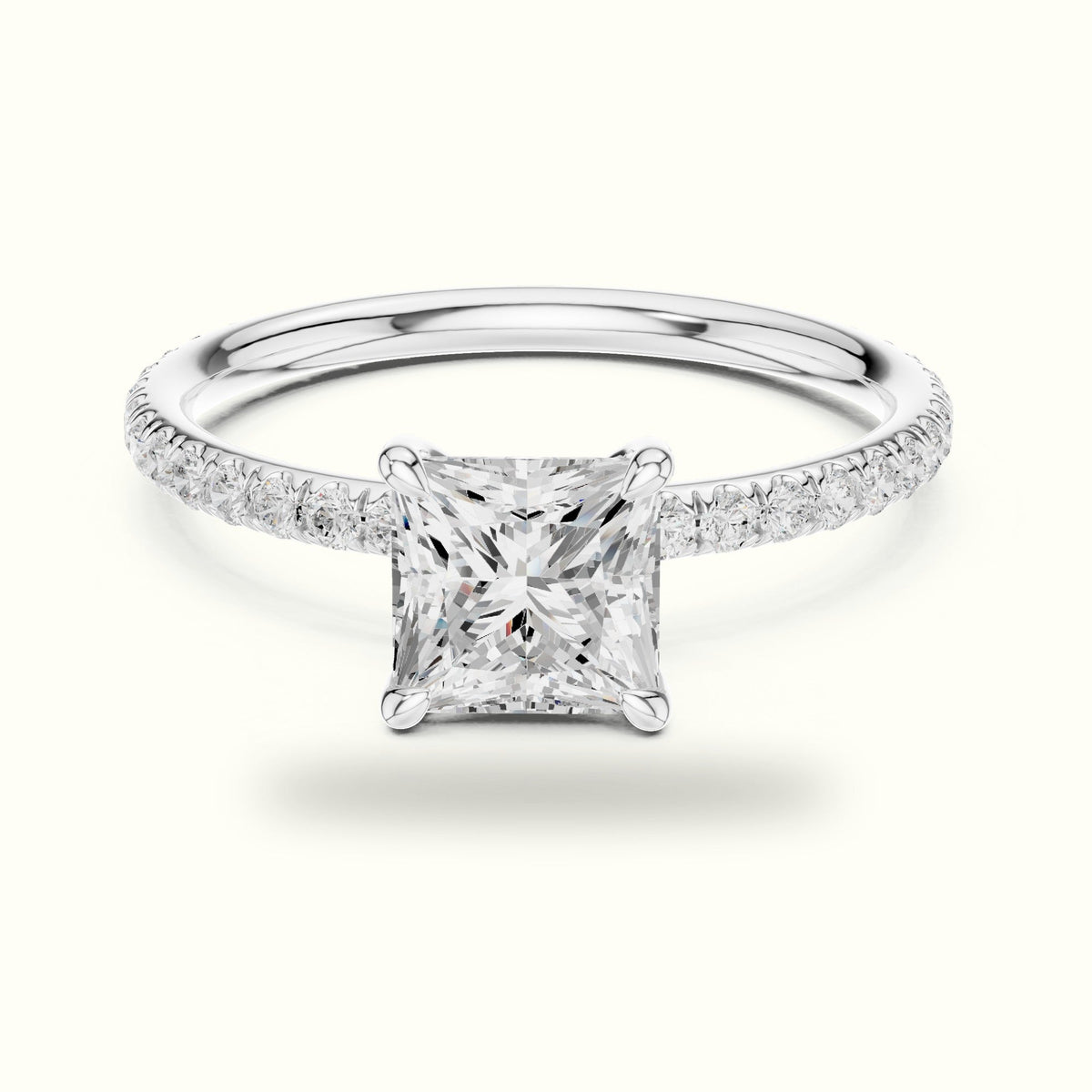 Princess Peg Head Lab-Grown Diamond Solitaire Ring — White gold, front view | Crystal N Cuts