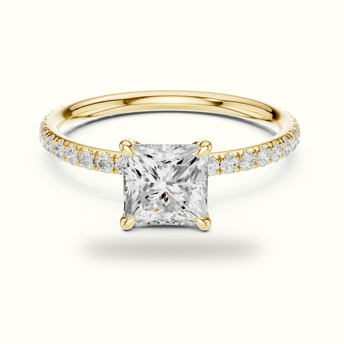 Princess Peg Head Lab-Grown Diamond Solitaire Ring — Yellow gold, front view | Crystal N Cuts