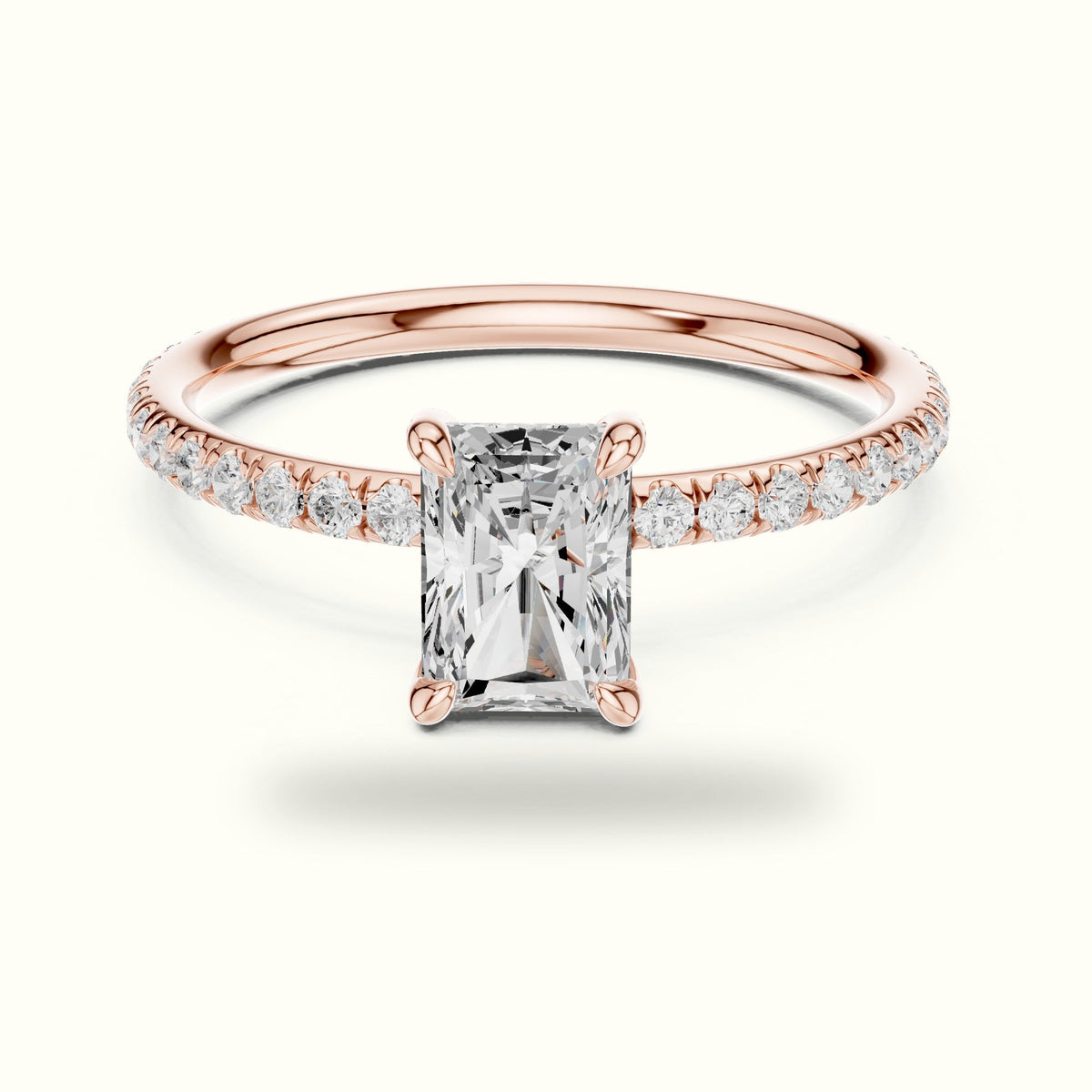 Radiant Peg Head Lab-Grown Diamond Solitaire Ring — Rose gold, front view | Crystal N Cuts