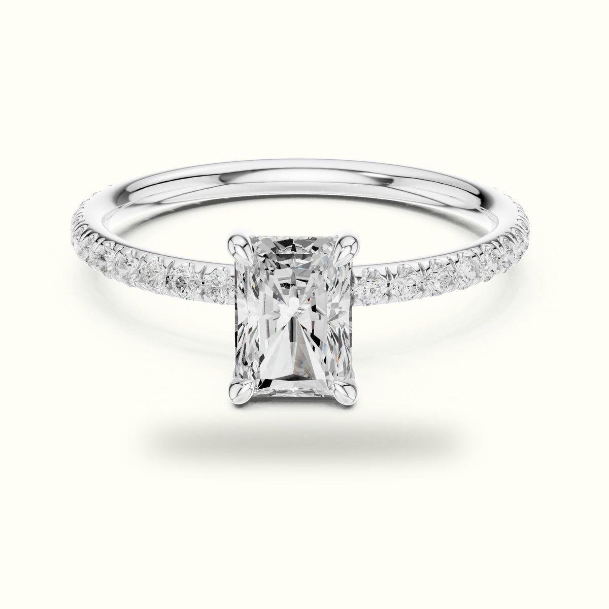 Radiant Peg Head Lab-Grown Diamond Solitaire Ring — White gold, front view | Crystal N Cuts
