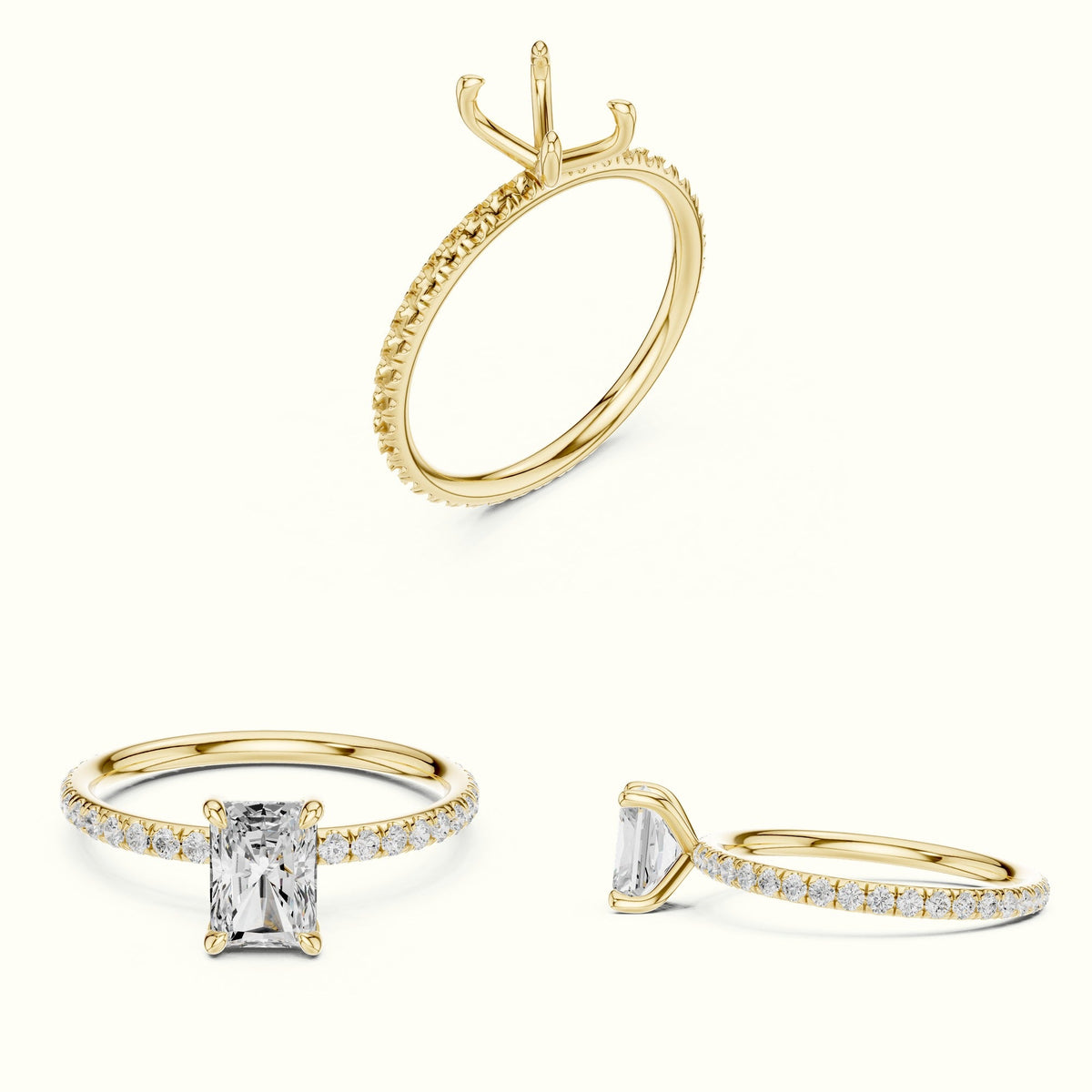 Radiant Peg Head Lab-Grown Diamond Solitaire Ring — Yellow gold, on the hand | Crystal N Cuts