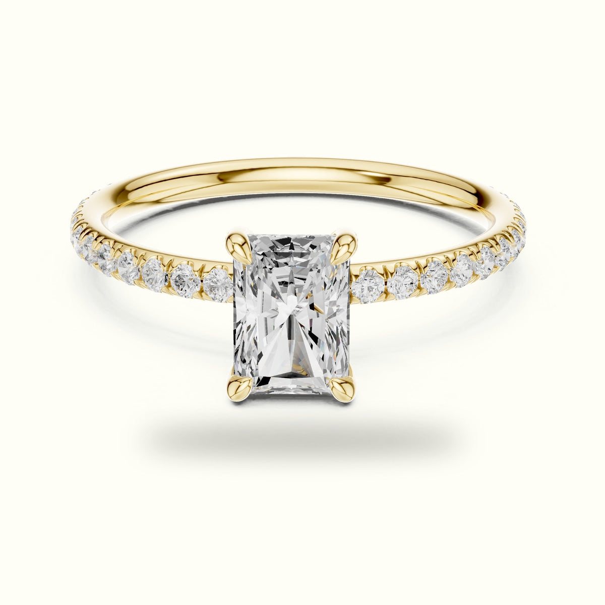Radiant Peg Head Lab-Grown Diamond Solitaire Ring — Yellow gold, front view | Crystal N Cuts