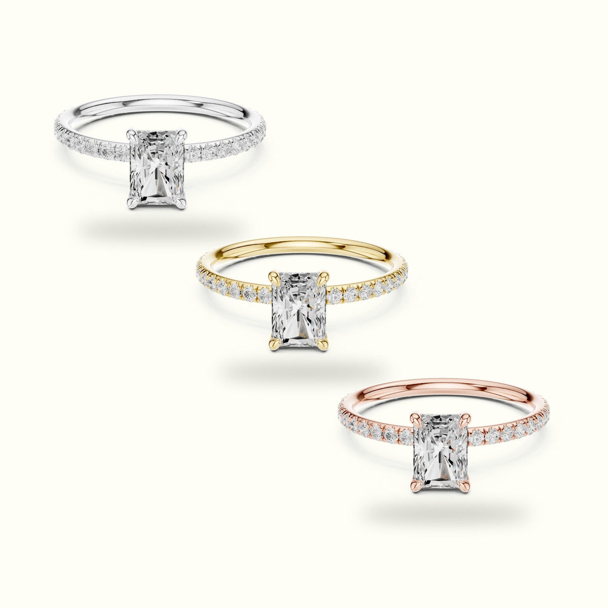 Radiant Peg Head Lab-Grown Diamond Solitaire Ring — Yellow gold, front view | Crystal N Cuts