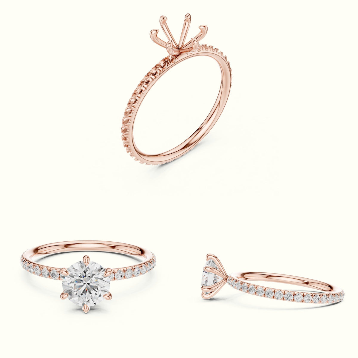 Six-Prong Classic Round Lab-Grown Diamond Solitaire Ring — Rose gold, on the hand | Crystal N Cuts
