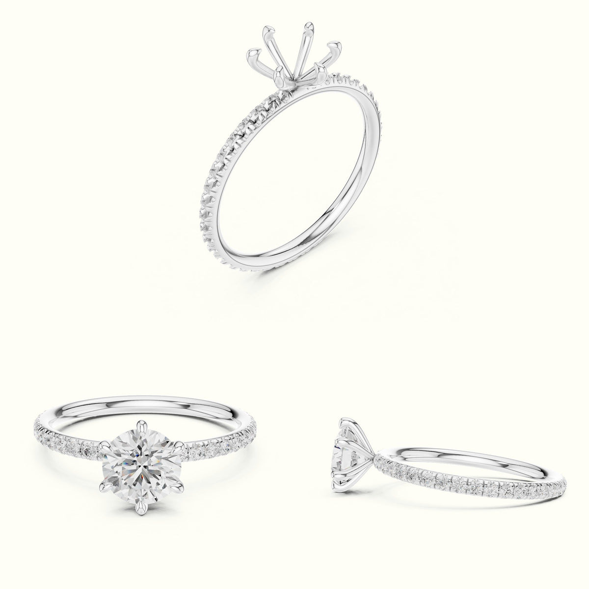 Six-Prong Classic Round Lab-Grown Diamond Solitaire Ring — White gold, on the hand | Crystal N Cuts