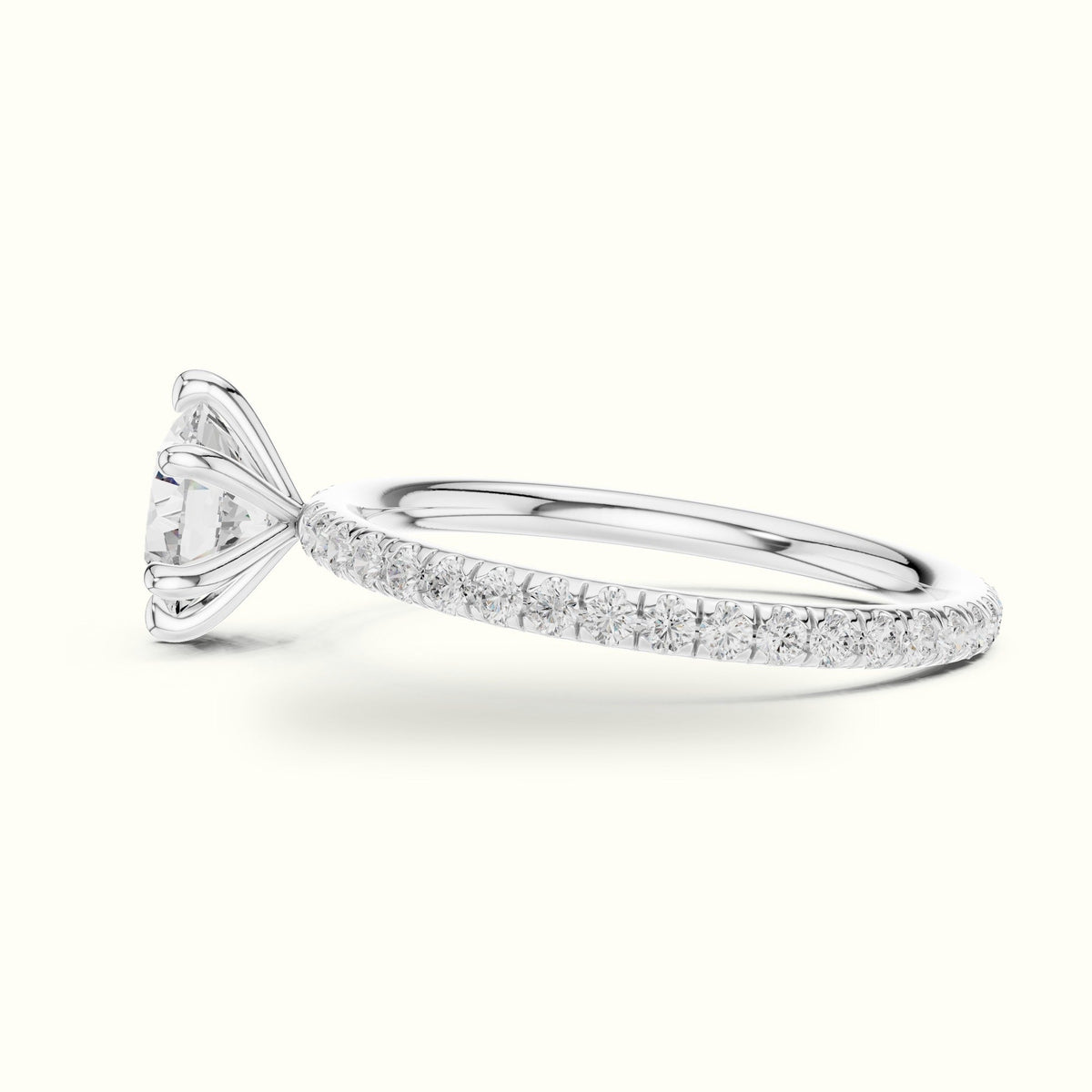 Six-Prong Classic Round Lab-Grown Diamond Solitaire Ring — White gold, view 3 | Crystal N Cuts