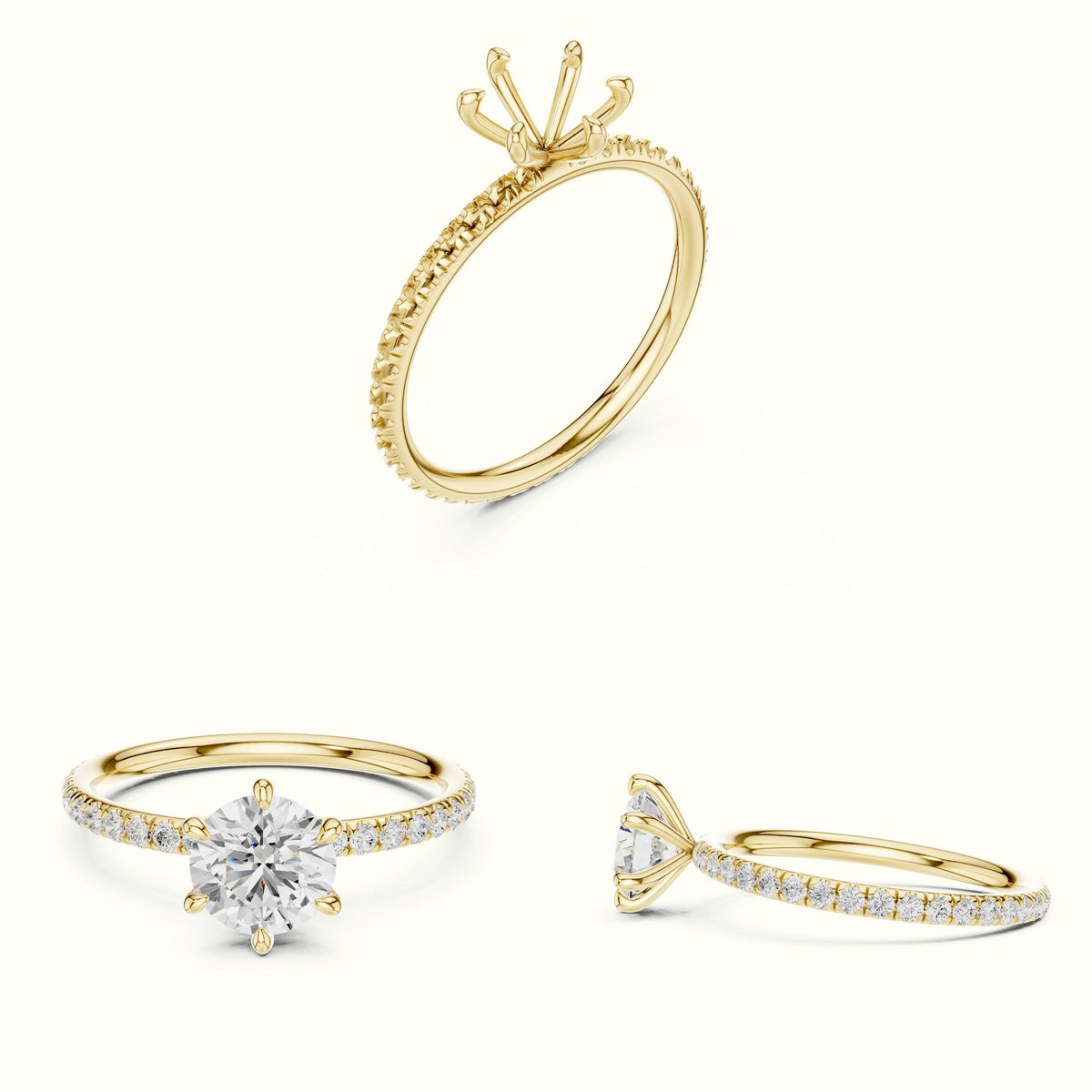 Six-Prong Classic Round Lab-Grown Diamond Solitaire Ring — Yellow gold, on the hand | Crystal N Cuts