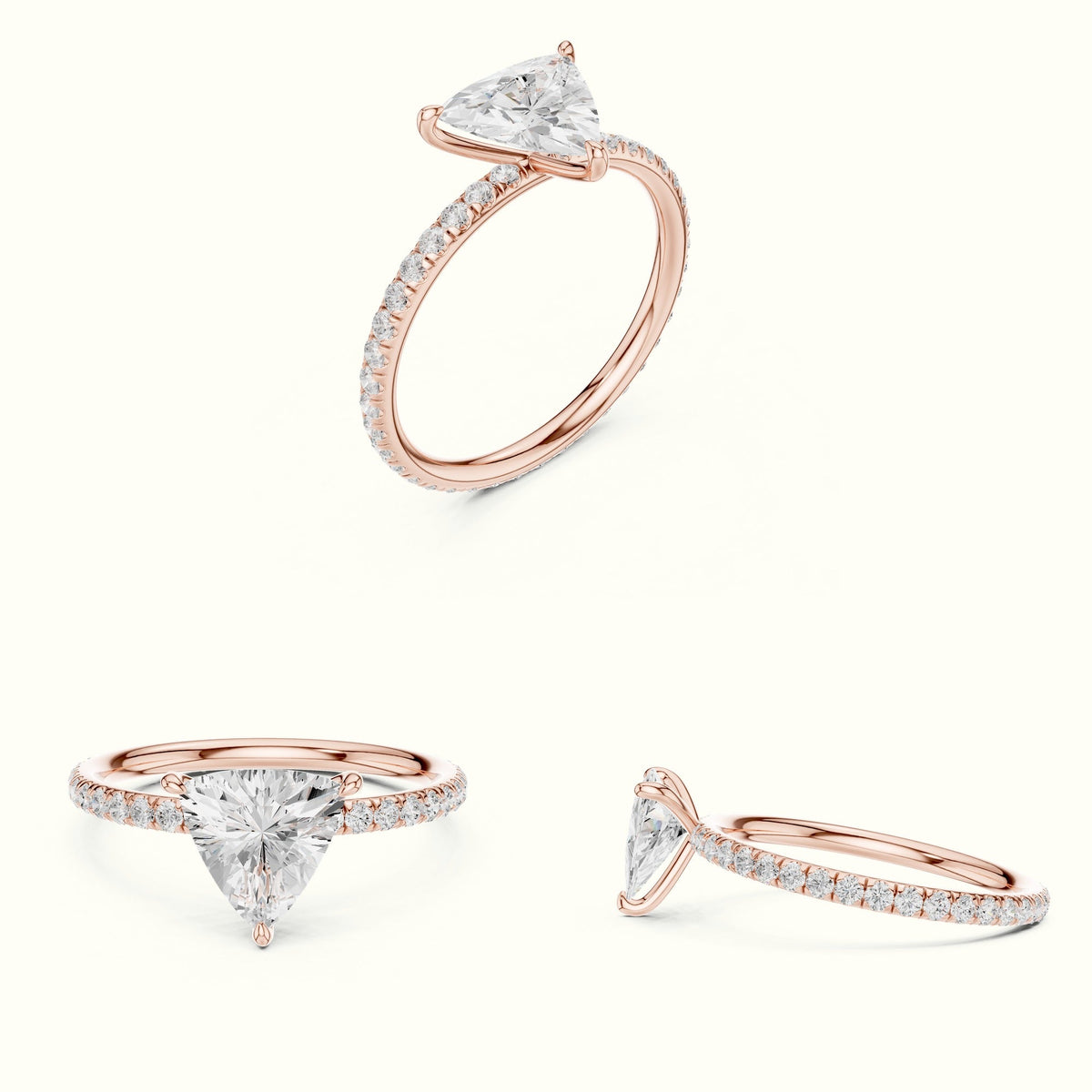 Trillion Shape Lab-Grown Diamond Solitaire Ring — Rose gold, on the hand | Crystal N Cuts