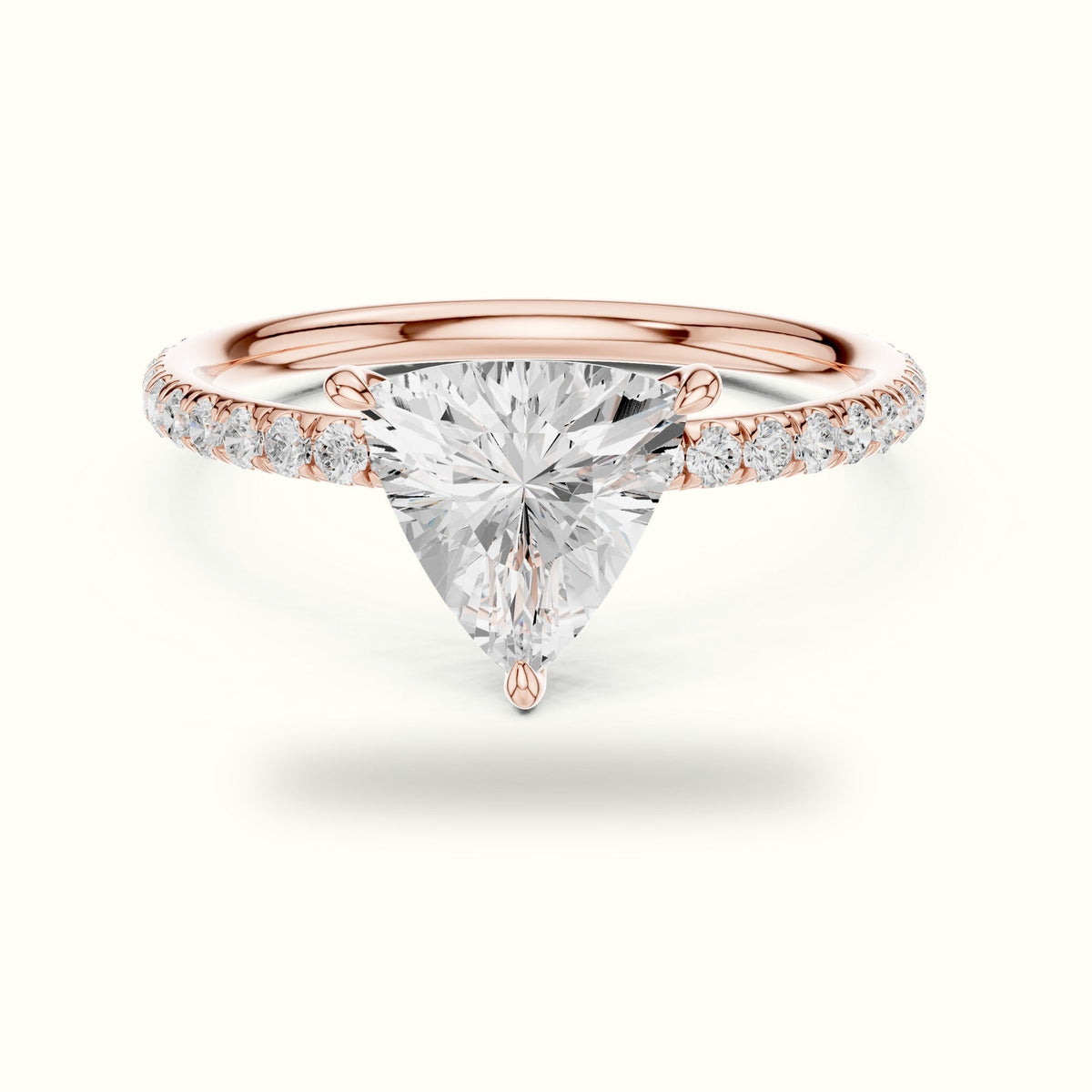 Trillion Shape Lab-Grown Diamond Solitaire Ring — Rose gold, front view | Crystal N Cuts