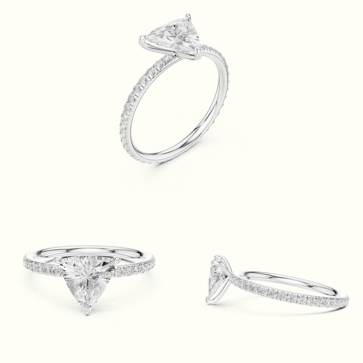 Trillion Shape Lab-Grown Diamond Solitaire Ring — White gold, on the hand | Crystal N Cuts