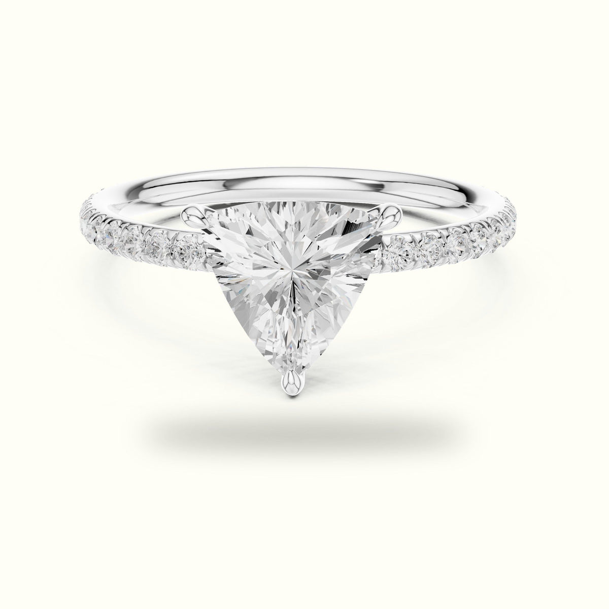 Trillion Shape Lab-Grown Diamond Solitaire Ring — White gold, front view | Crystal N Cuts