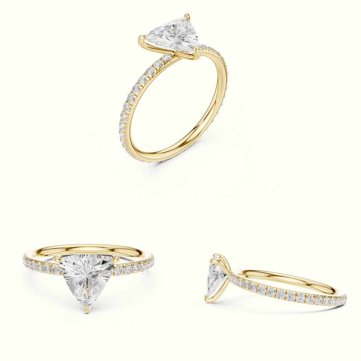 Trillion Shape Lab-Grown Diamond Solitaire Ring — Yellow gold, on the hand | Crystal N Cuts