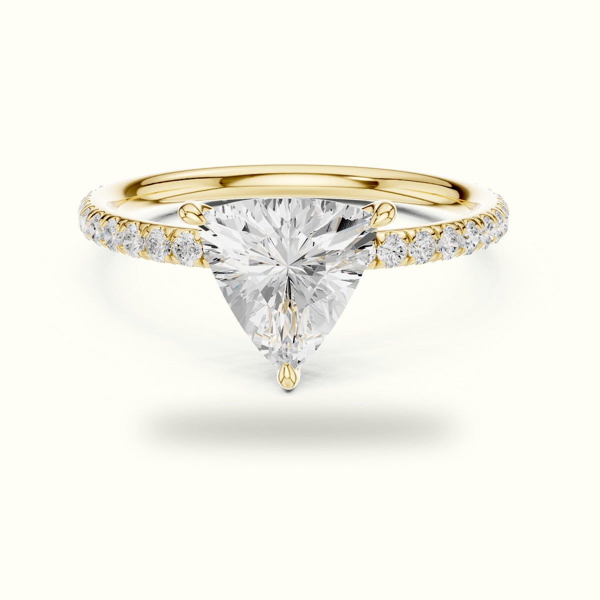 Trillion Shape Lab-Grown Diamond Solitaire Ring — Yellow gold, front view | Crystal N Cuts