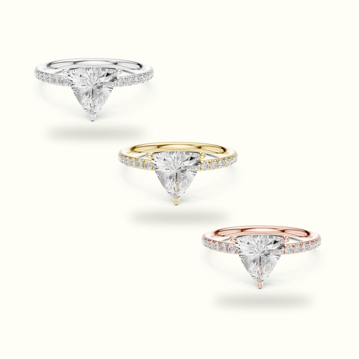 Trillion Shape Lab-Grown Diamond Solitaire Ring — Rose gold, front view | Crystal N Cuts