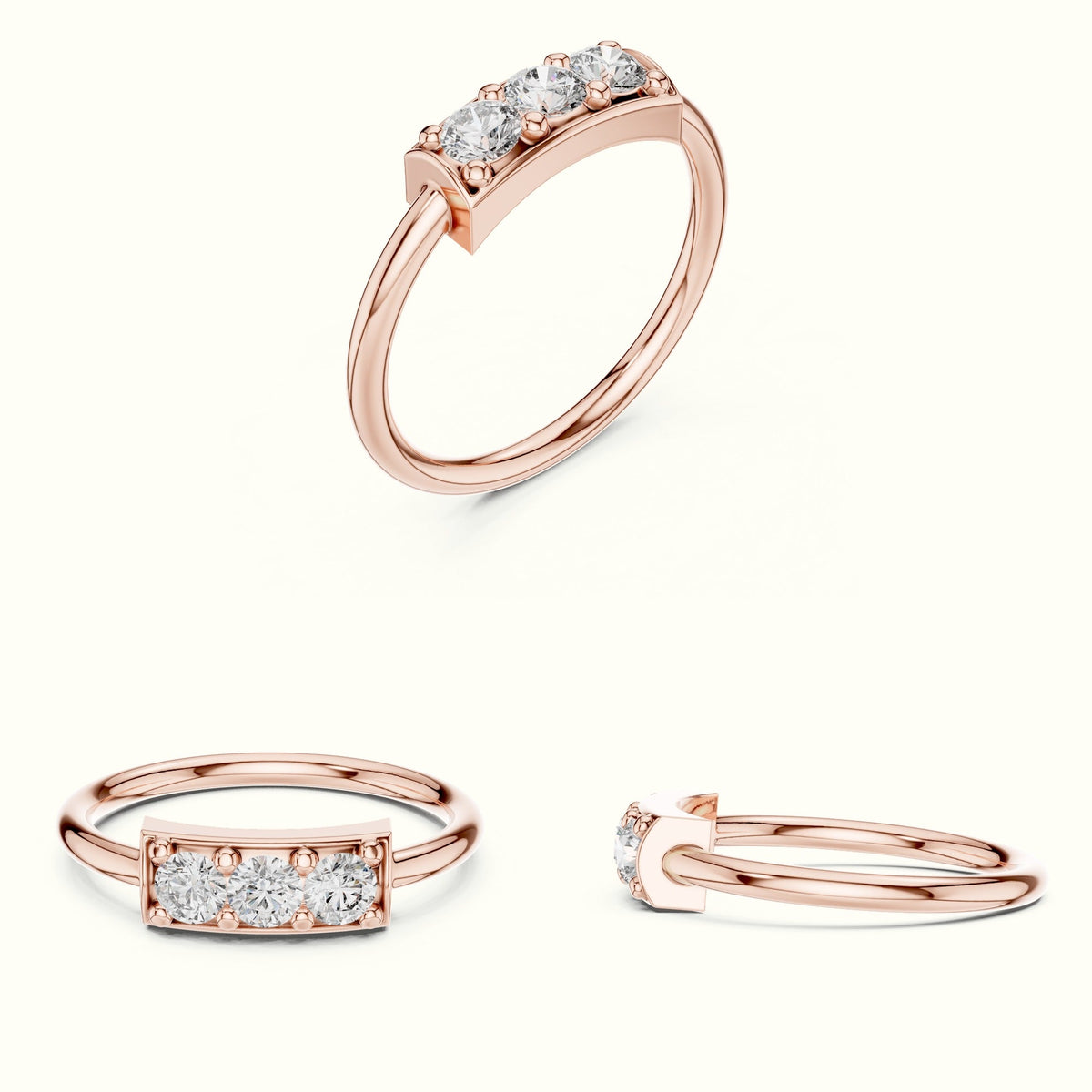 Classic Bar Frame Setting Round Lab-Grown Diamond Ring — Rose gold, on the hand | Crystal N Cuts