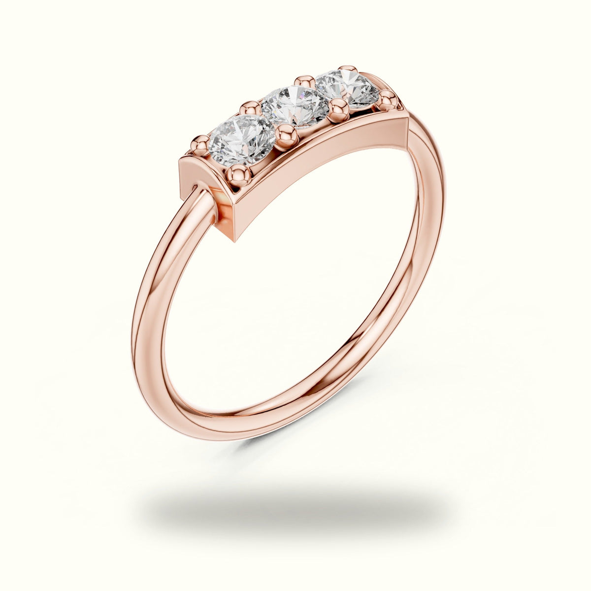 Classic Bar Frame Setting Round Lab-Grown Diamond Ring — Rose gold, view 2 | Crystal N Cuts