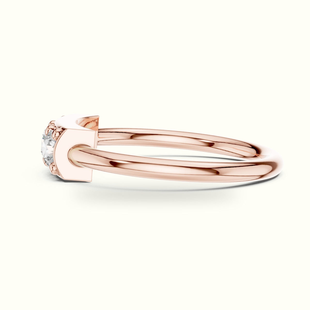 Classic Bar Frame Setting Round Lab-Grown Diamond Ring — Rose gold, view 3 | Crystal N Cuts