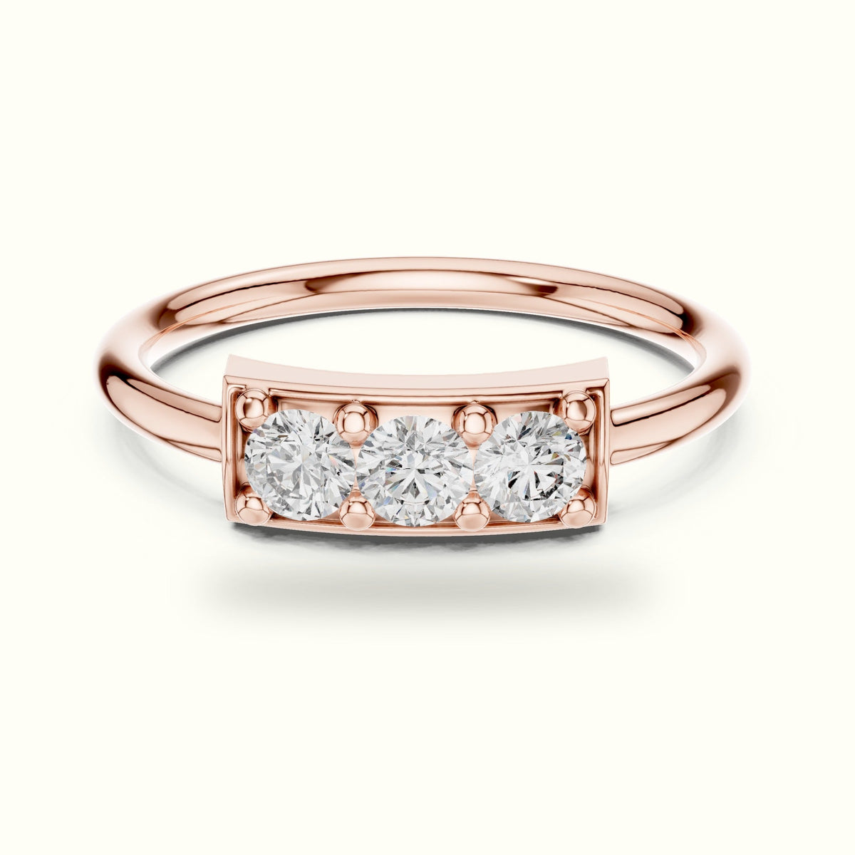 Classic Bar Frame Setting Round Lab-Grown Diamond Ring — Rose gold, front view | Crystal N Cuts