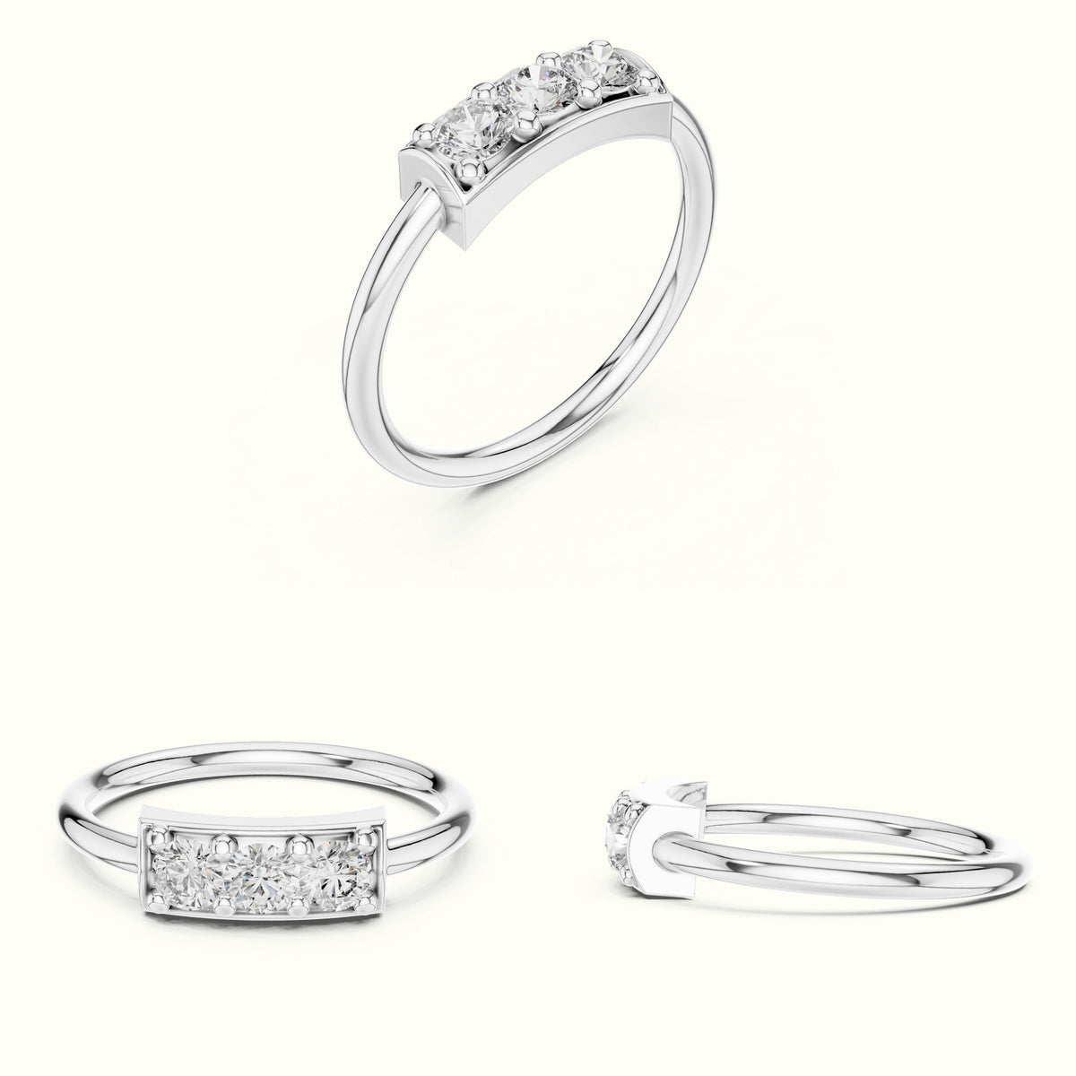 Classic Bar Frame Setting Round Lab-Grown Diamond Ring — White gold, on the hand | Crystal N Cuts