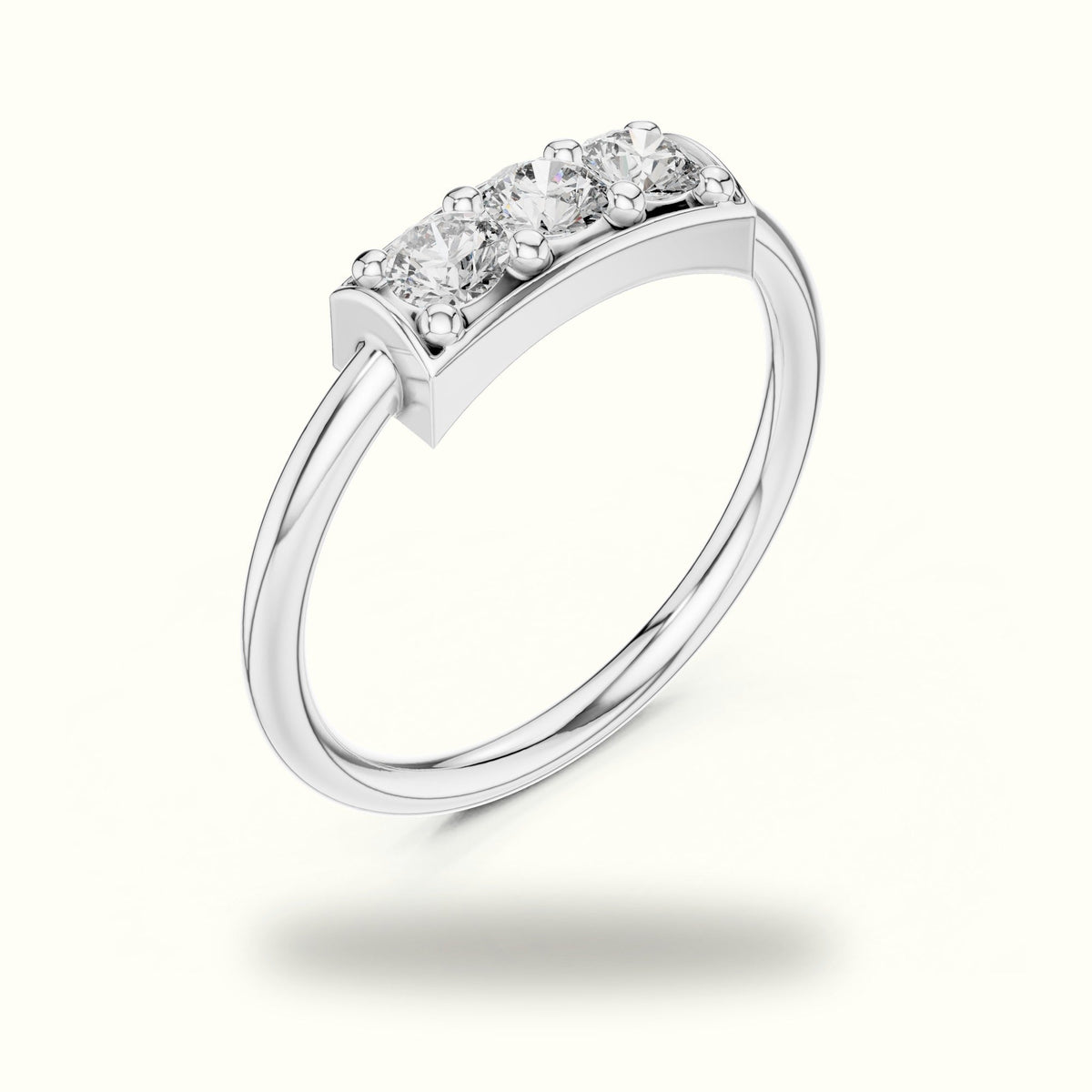 Classic Bar Frame Setting Round Lab-Grown Diamond Ring — White gold, view 2 | Crystal N Cuts