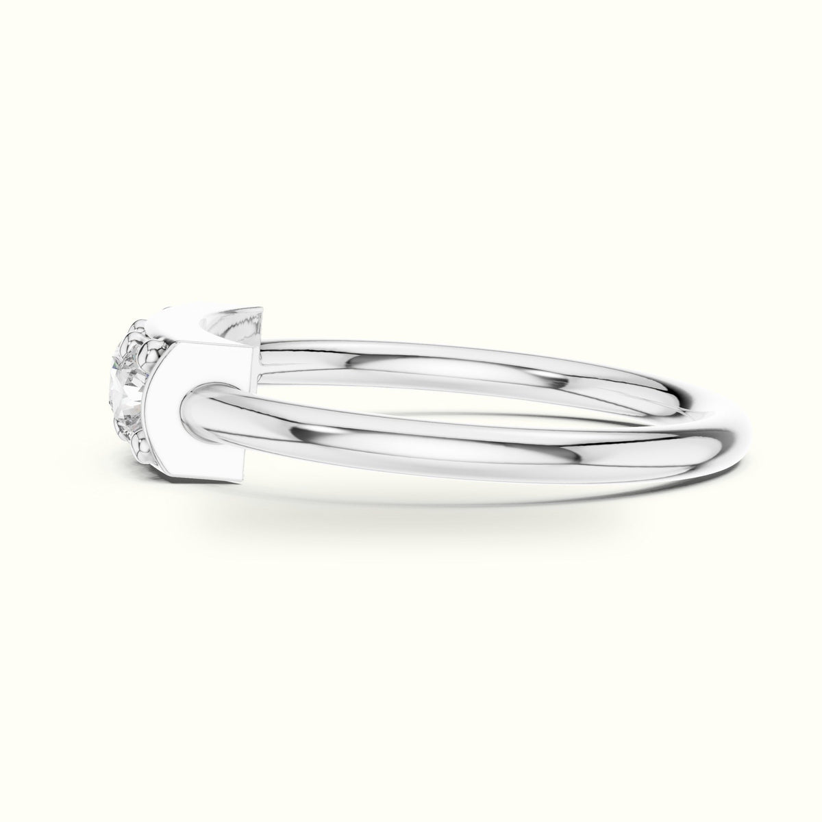 Classic Bar Frame Setting Round Lab-Grown Diamond Ring — White gold, view 3 | Crystal N Cuts