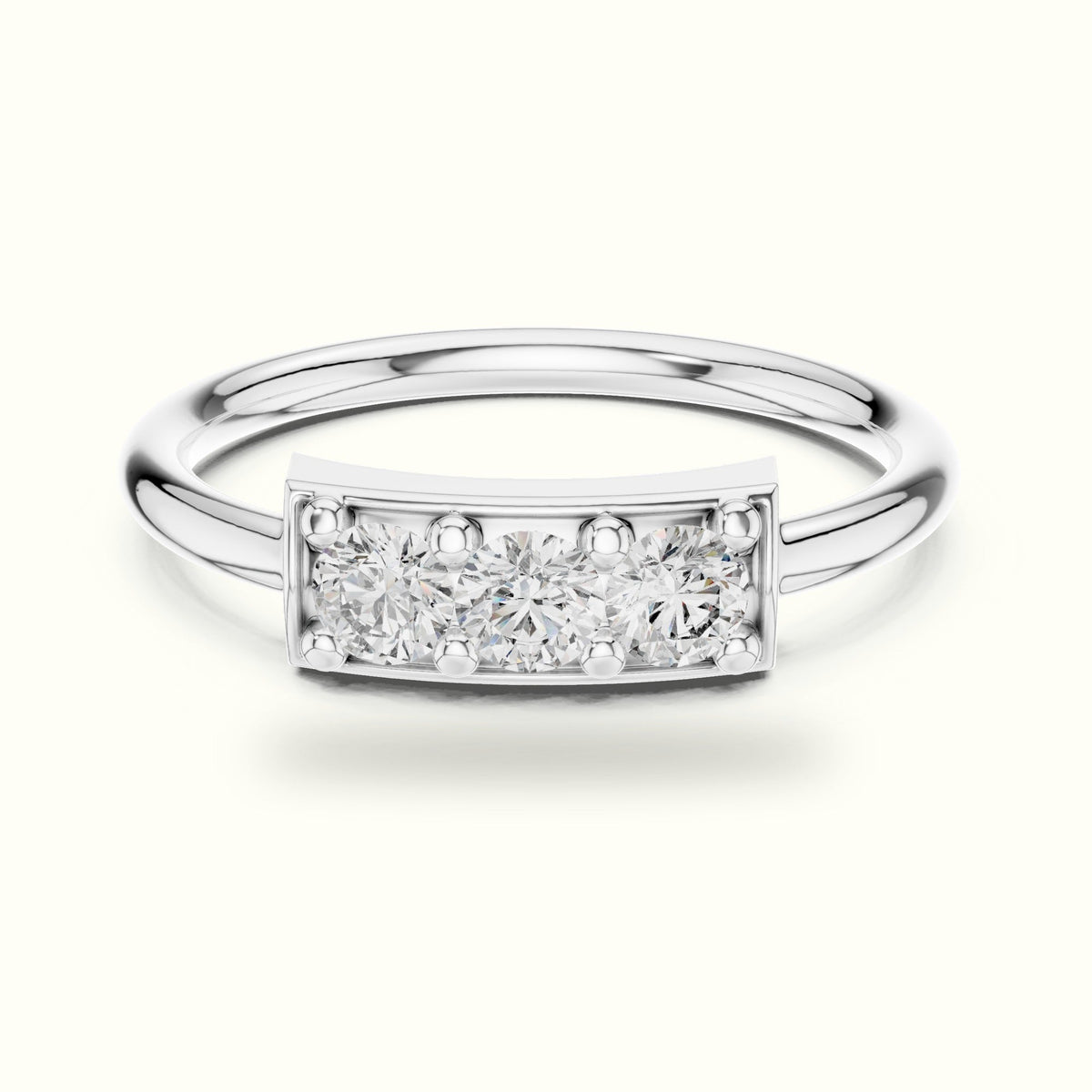 Classic Bar Frame Setting Round Lab-Grown Diamond Ring — White gold, front view | Crystal N Cuts