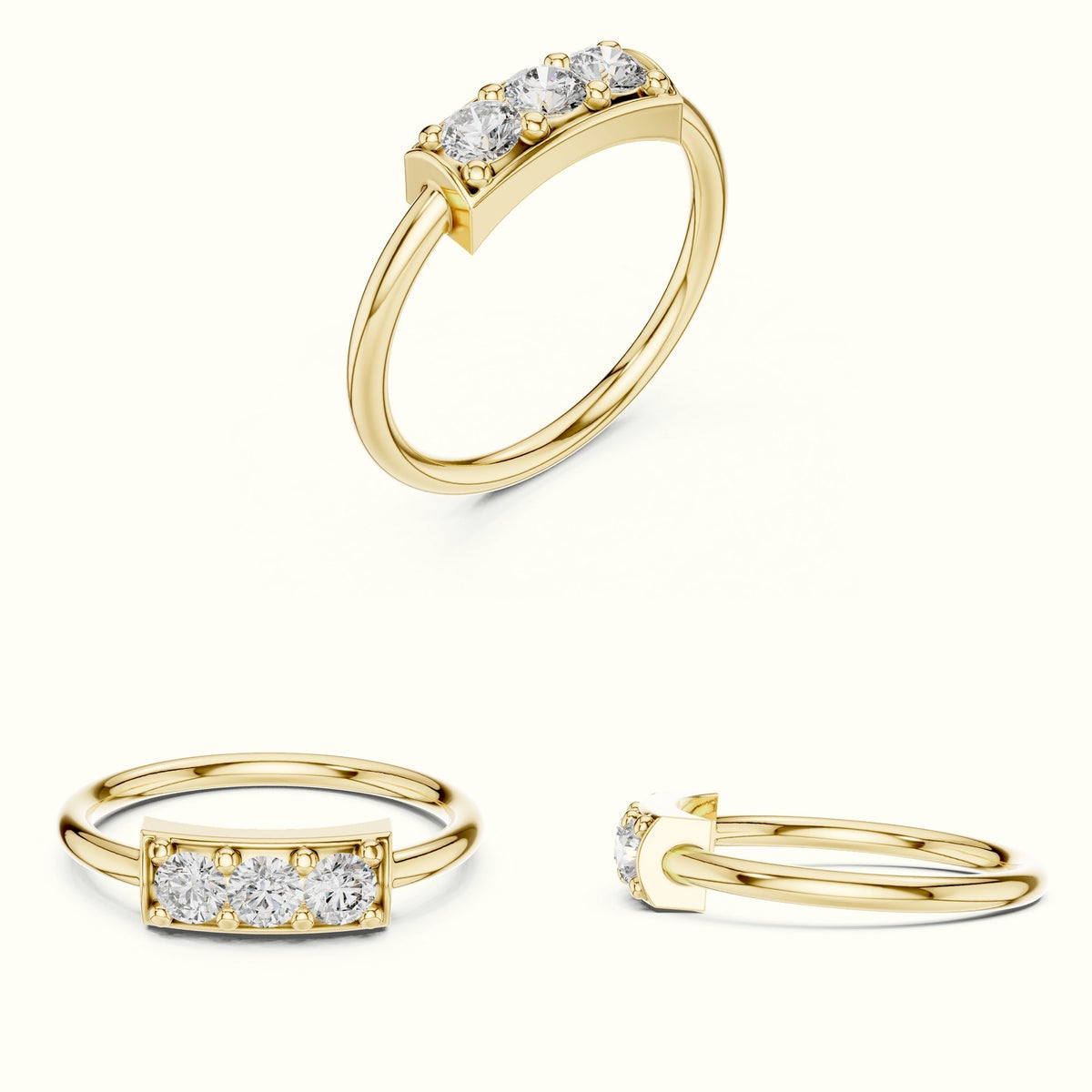 Classic Bar Frame Setting Round Lab-Grown Diamond Ring — Yellow gold, on the hand | Crystal N Cuts