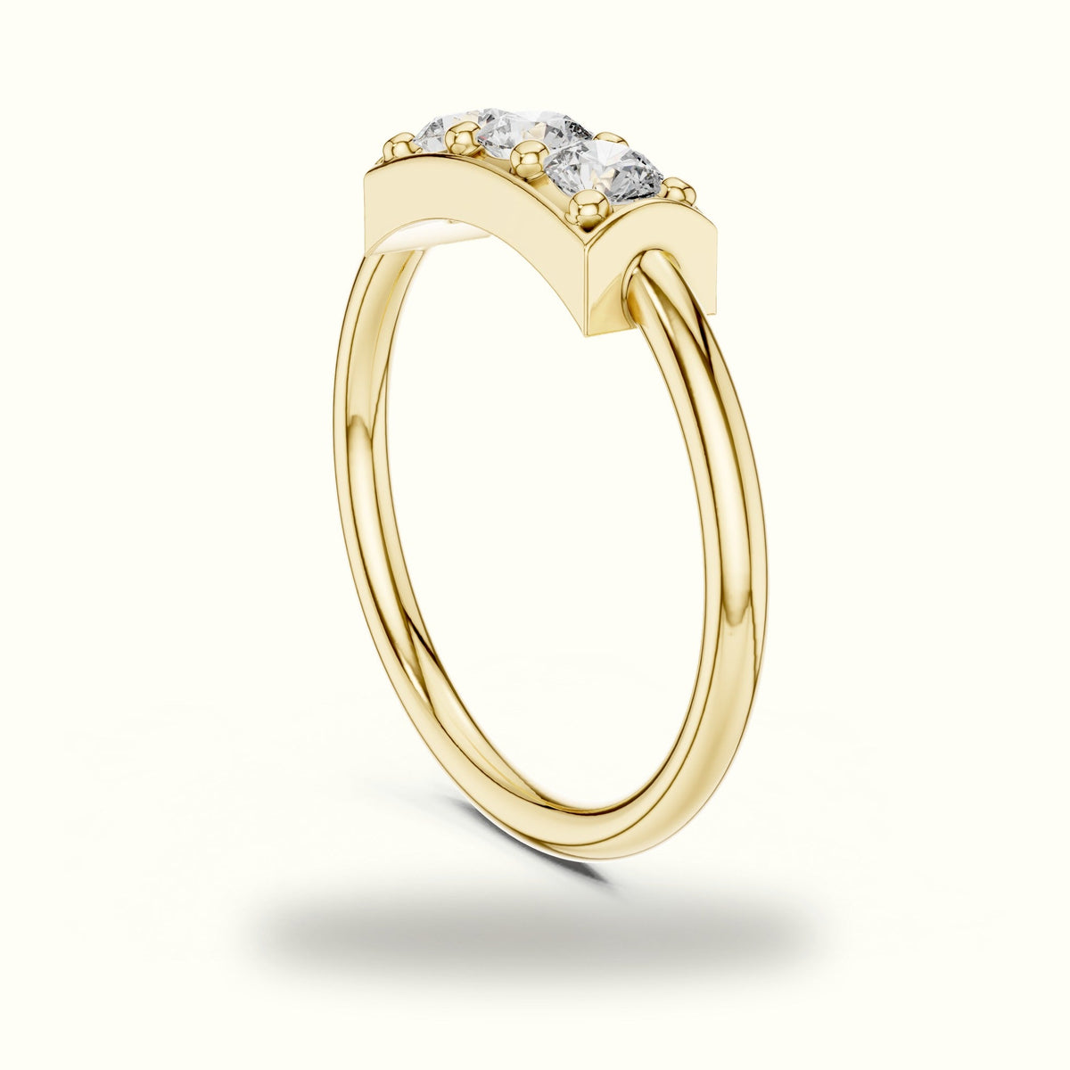 Classic Bar Frame Setting Round Lab-Grown Diamond Ring — Yellow gold, view 1 | Crystal N Cuts