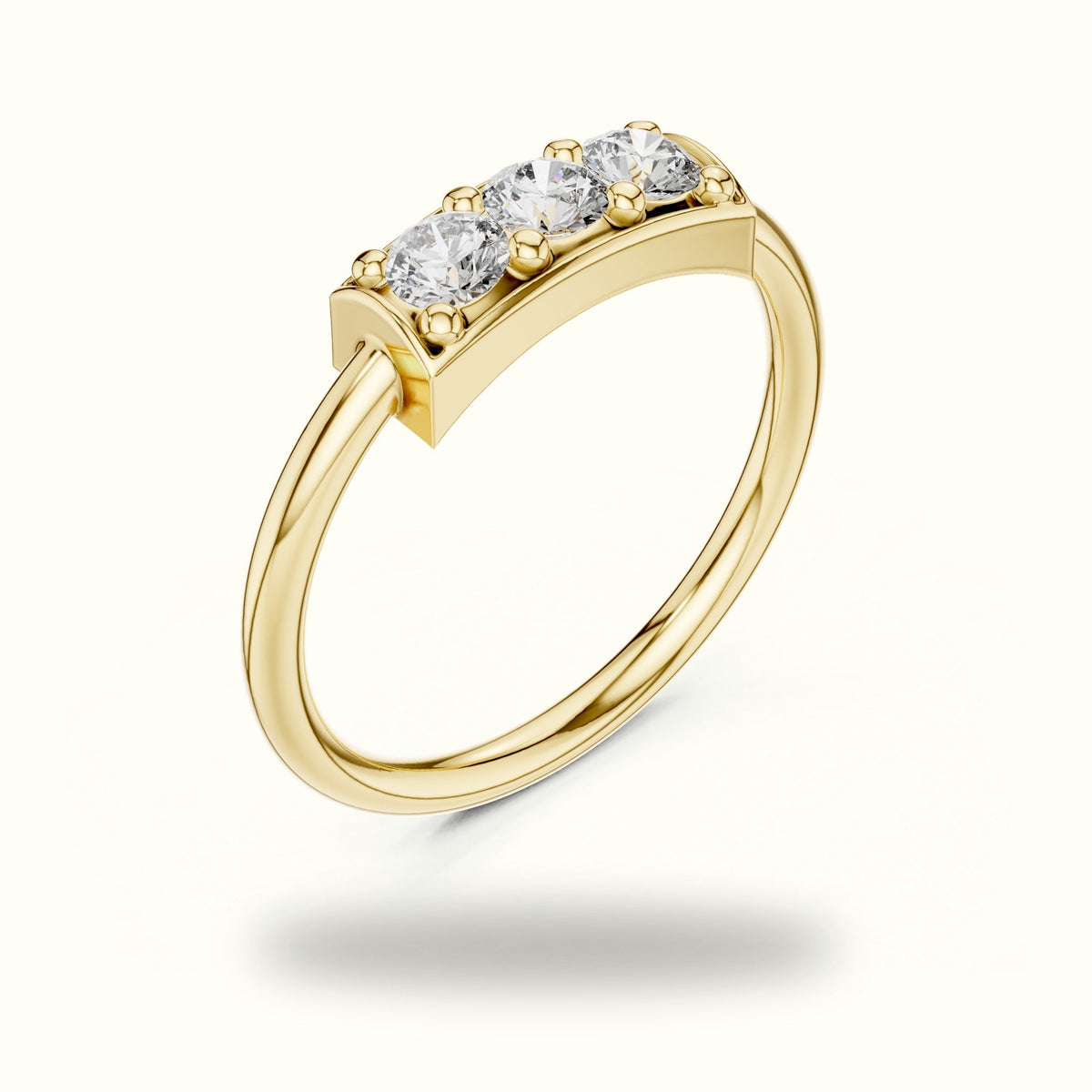 Classic Bar Frame Setting Round Lab-Grown Diamond Ring — Yellow gold, view 2 | Crystal N Cuts