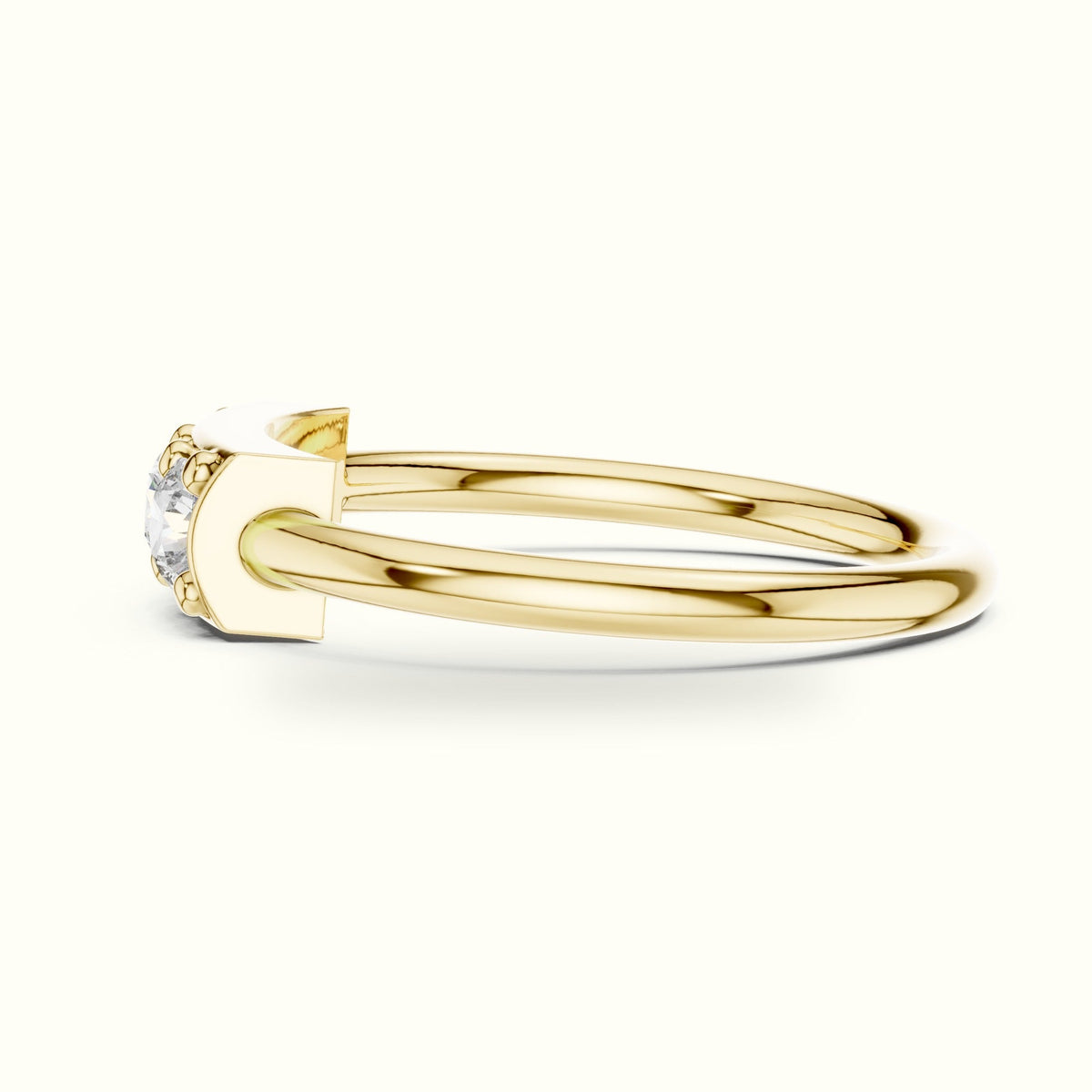 Classic Bar Frame Setting Round Lab-Grown Diamond Ring — Yellow gold, view 3 | Crystal N Cuts
