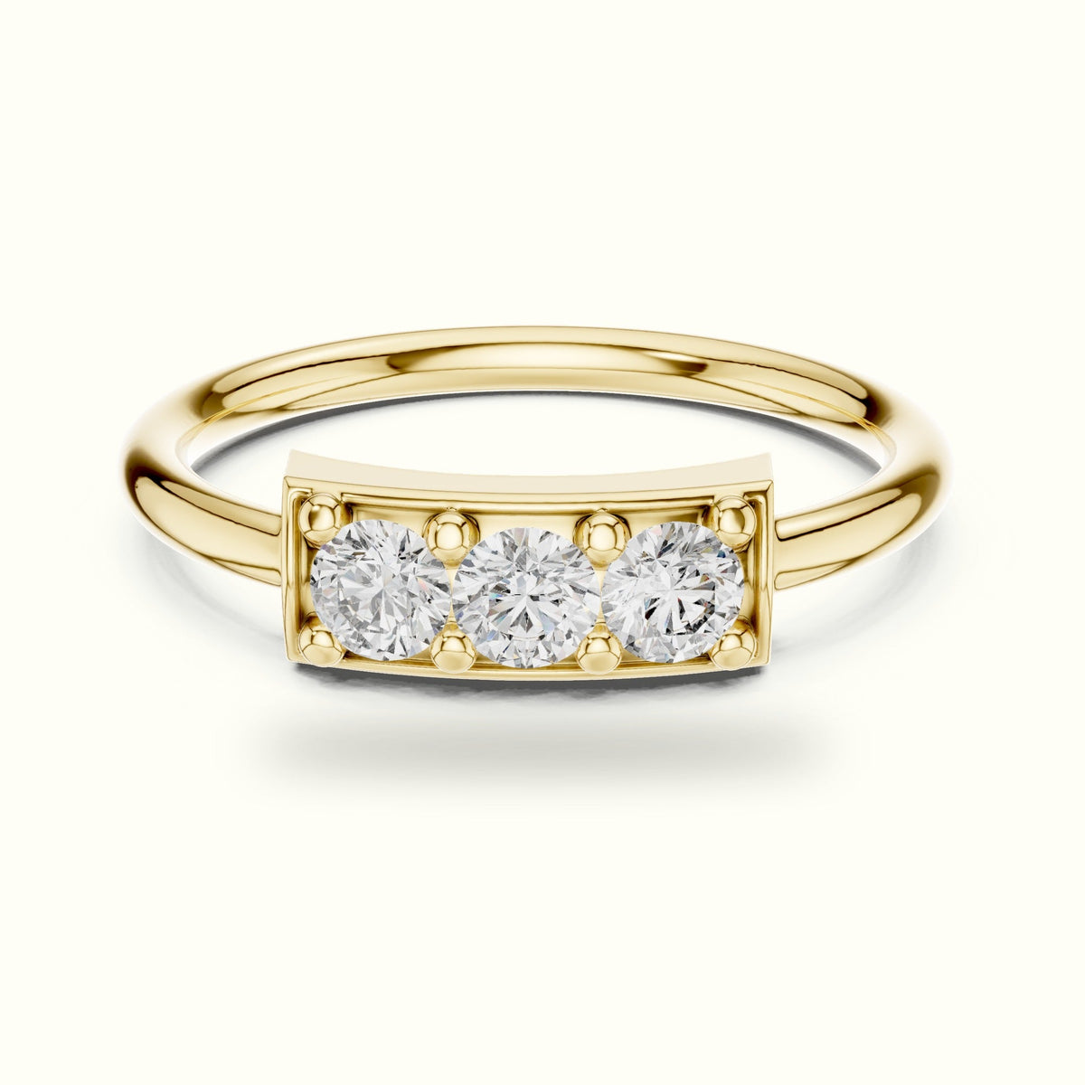 Classic Bar Frame Setting Round Lab-Grown Diamond Ring — Yellow gold, front view | Crystal N Cuts