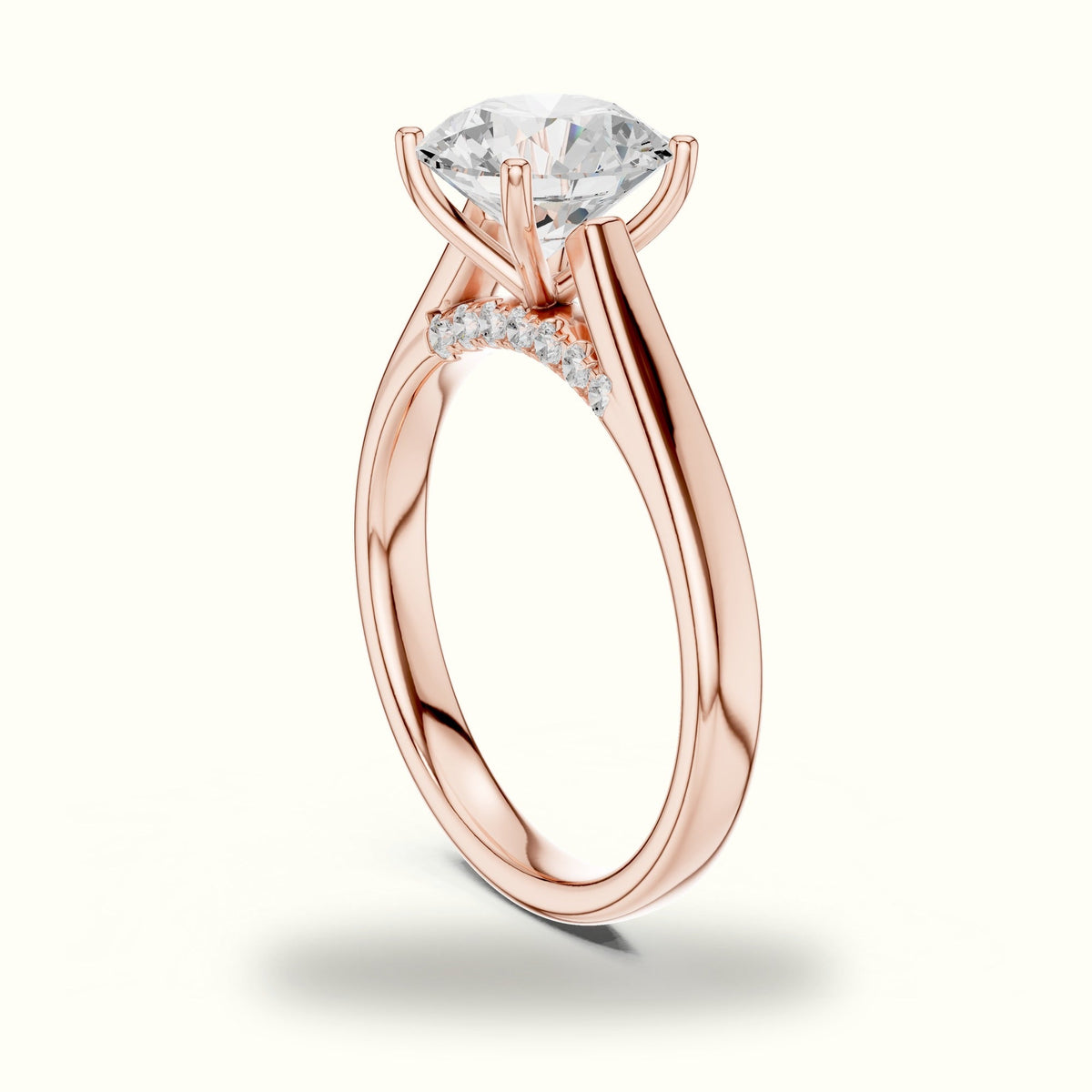 Round Cathedral Solitaire Ring — Rose gold, view 1 | Crystal N Cuts