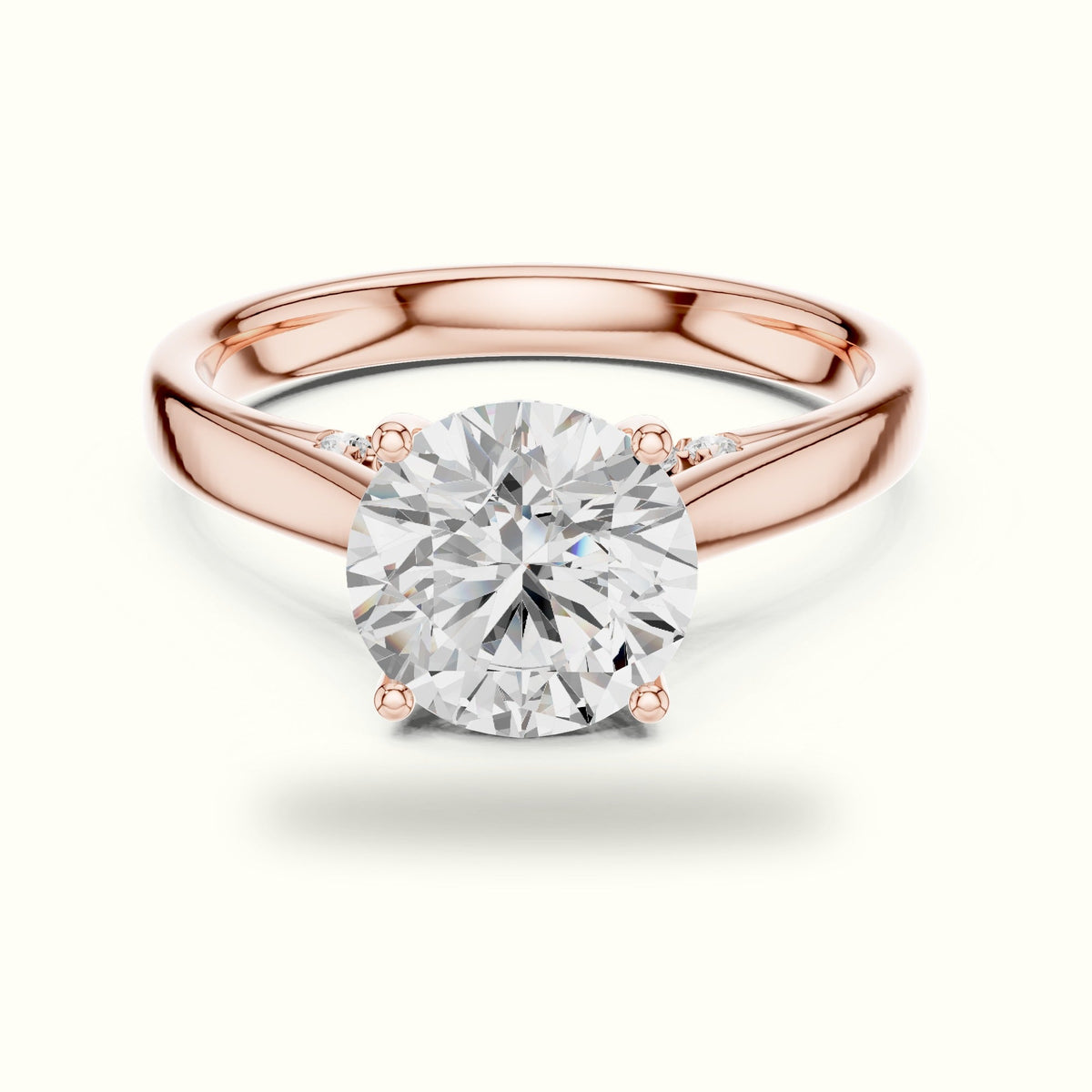 Round Cathedral Solitaire Ring — Rose gold, front view | Crystal N Cuts