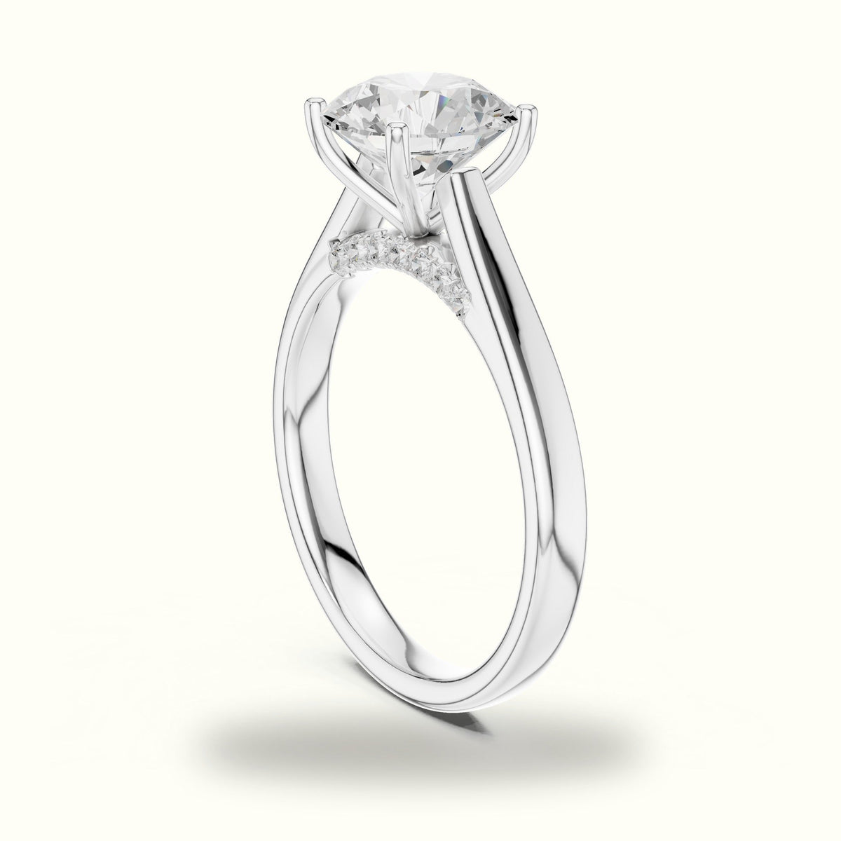 Round Cathedral Solitaire Ring — White gold, view 1 | Crystal N Cuts