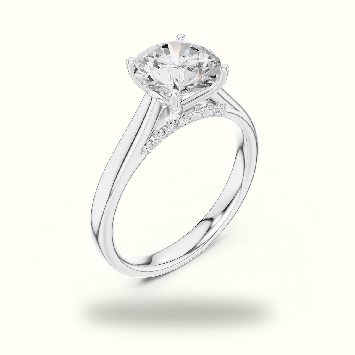 Round Cathedral Solitaire Ring — White gold, view 2 | Crystal N Cuts