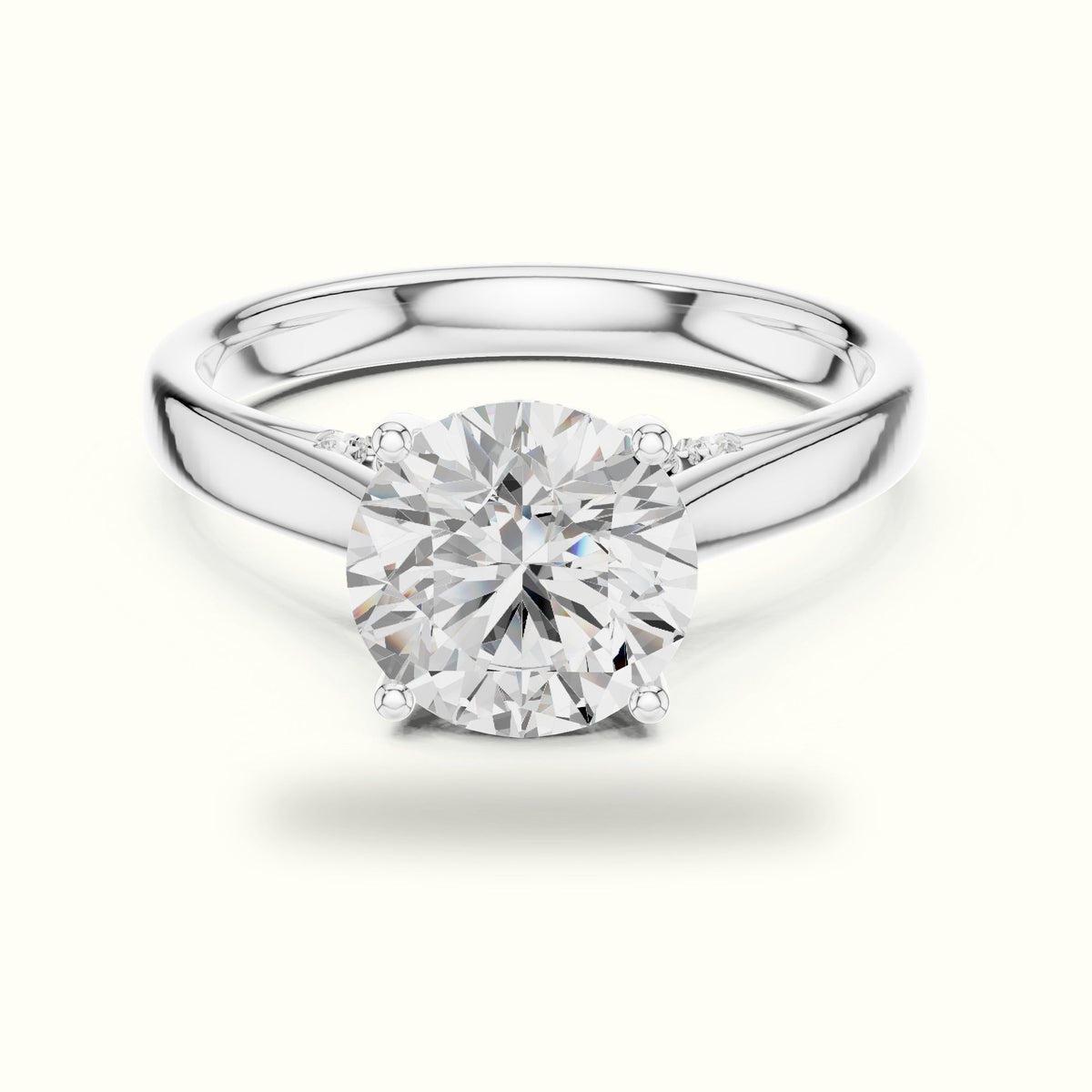 Round Cathedral Solitaire Ring — White gold, front view | Crystal N Cuts