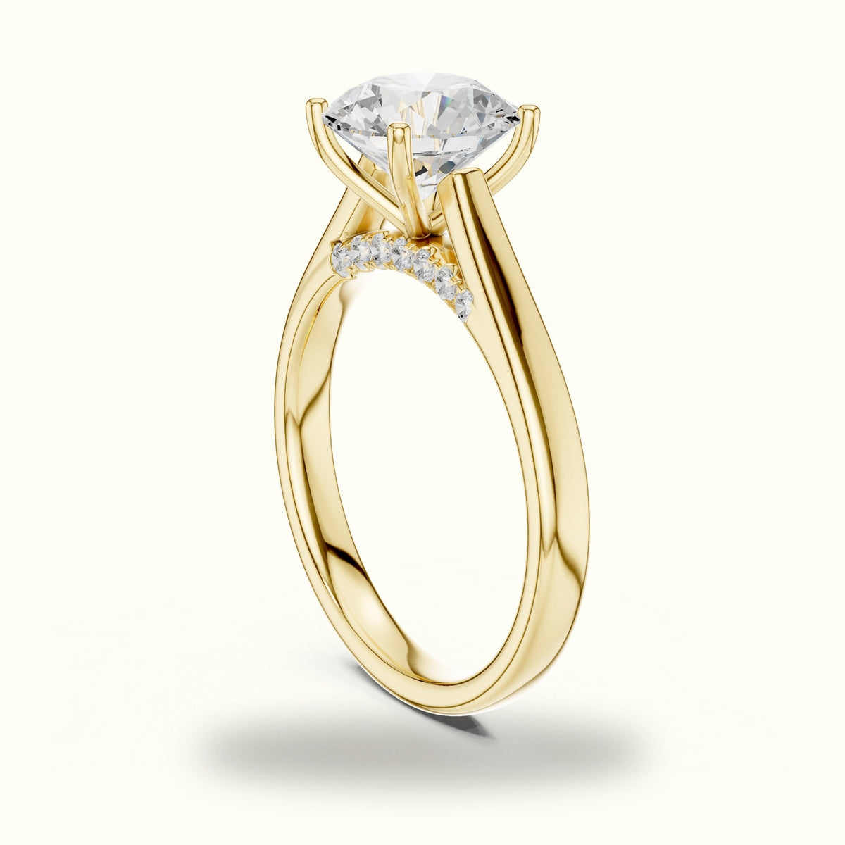 Round Cathedral Solitaire Ring — Yellow gold, view 1 | Crystal N Cuts