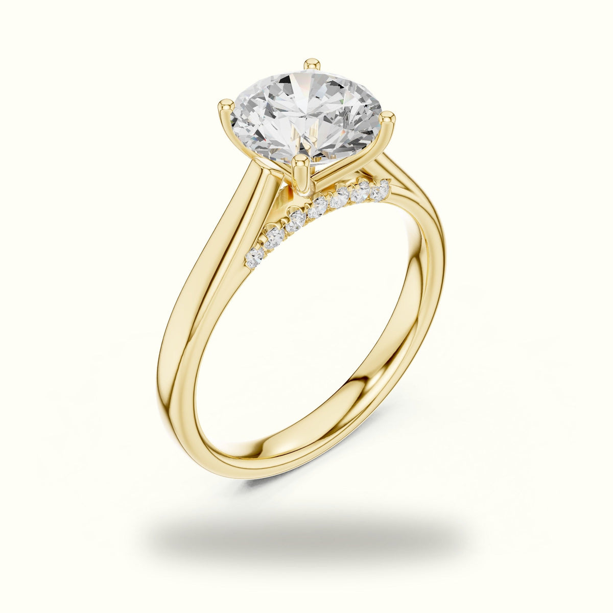 Round Cathedral Solitaire Ring — Yellow gold, view 2 | Crystal N Cuts