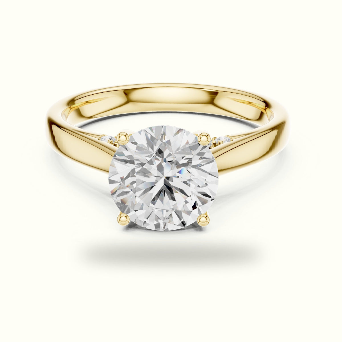 Round Cathedral Solitaire Ring — Yellow gold, front view | Crystal N Cuts
