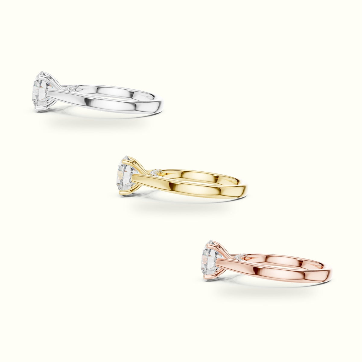 Round Cathedral Solitaire Ring — Rose gold, in yellow, white and rose gold | Crystal N Cuts