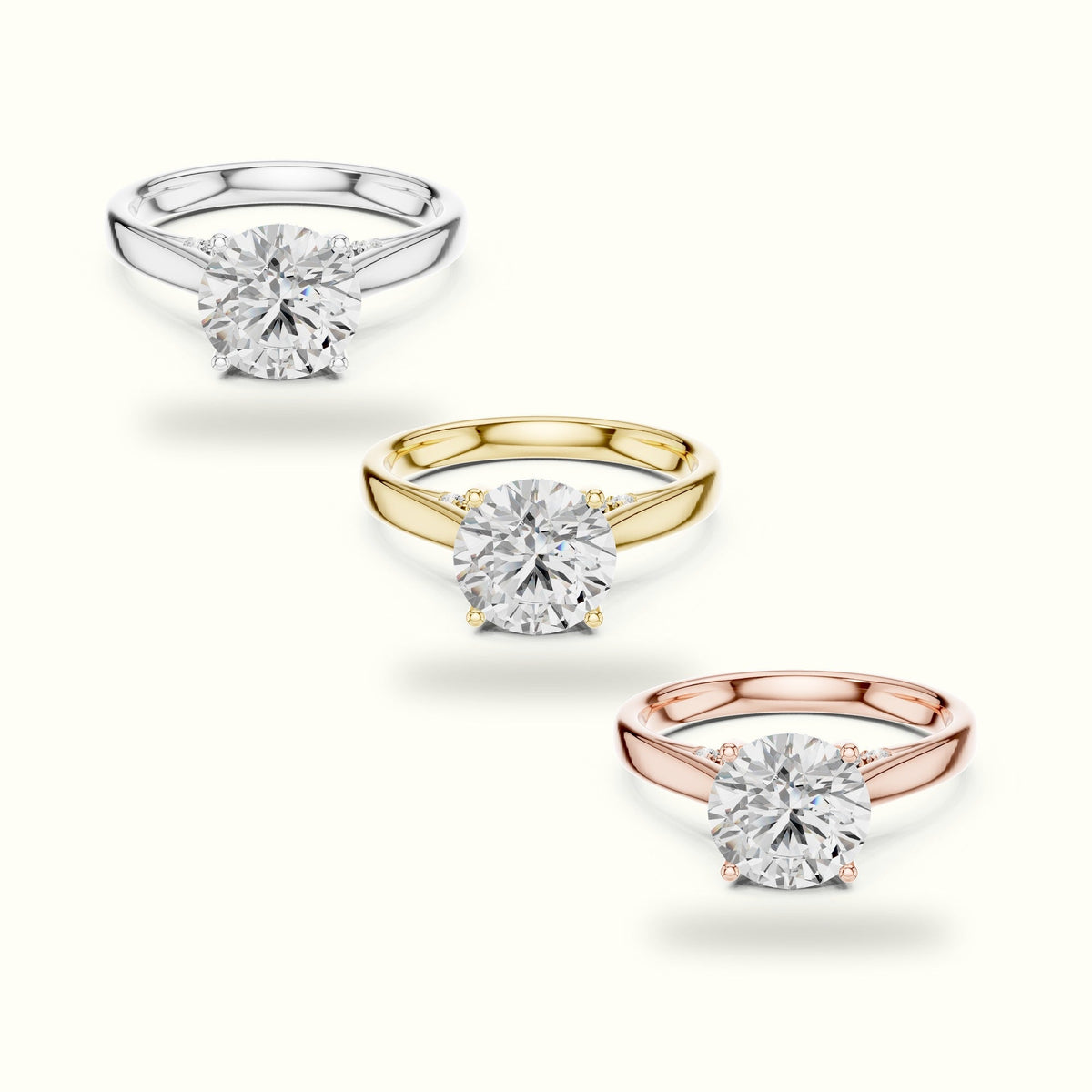 Round Cathedral Solitaire Ring — Rose gold, front view | Crystal N Cuts