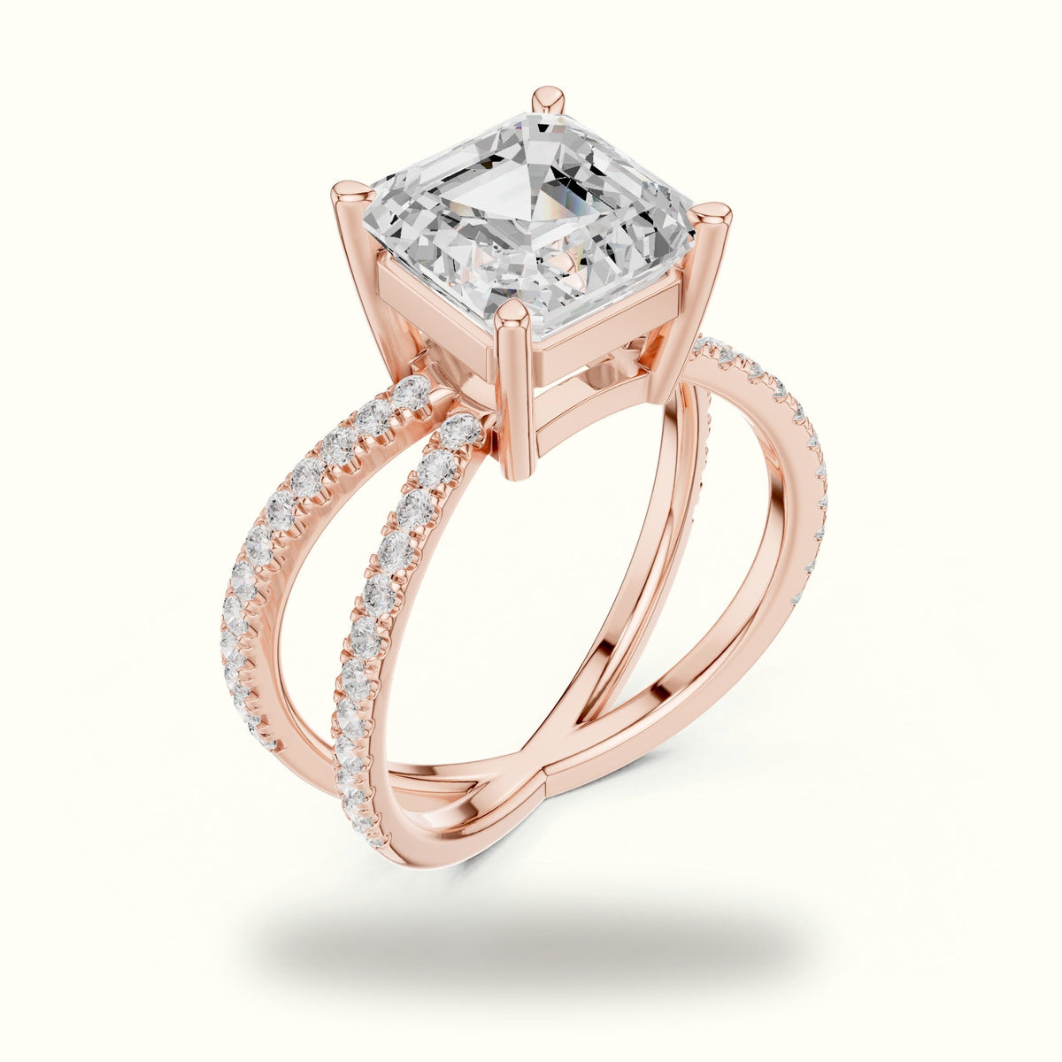 Asscher Cut Split Shank Pavé Engagement Ring — Rose gold, view 2 | Crystal N Cuts