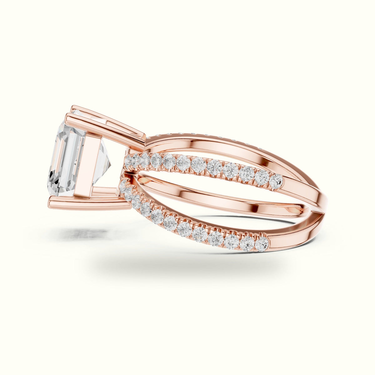 Asscher Cut Split Shank Pavé Engagement Ring — Rose gold, view 3 | Crystal N Cuts